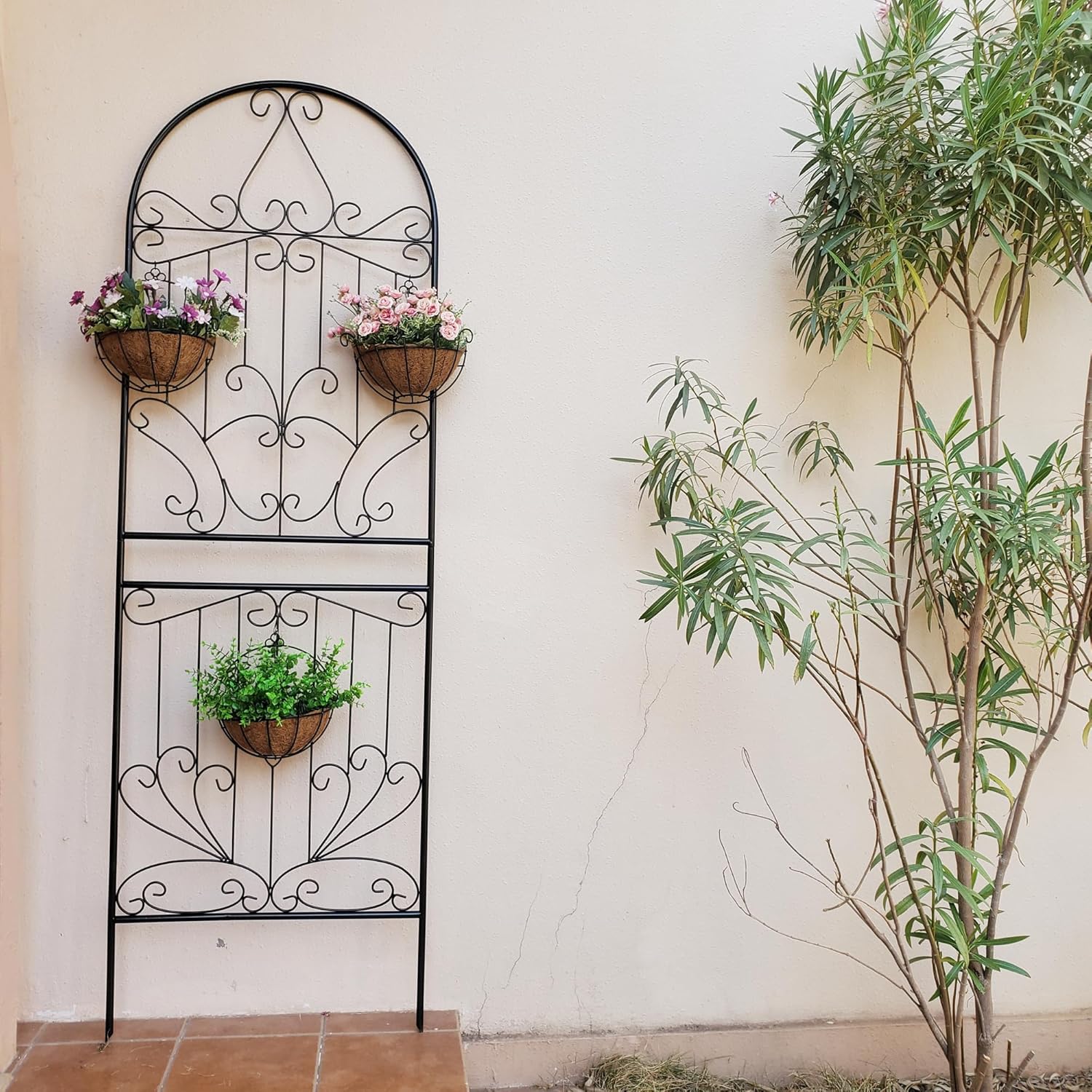 SCENDOR Metal Trellis 82.7" H x 26.7" W Powder-Coated Black Attractive Plant Support Garden Trellis Stylish Garden Addition Lattice Outdoor Yard Décor Roses Vine Ivy Clematis Trellises Black 1 Pack