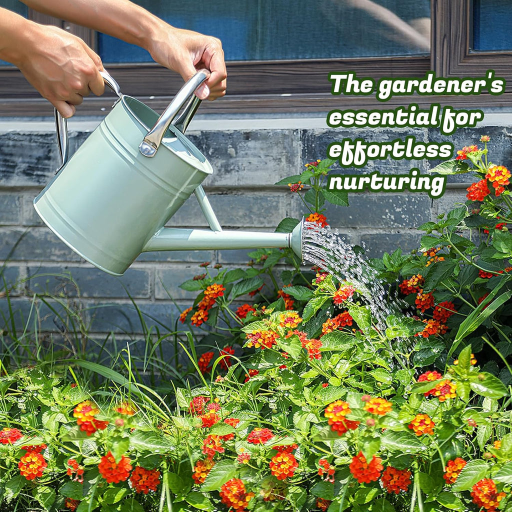 1 Gallon Watering Can for Plants, Watering Cans for Indoor&Outdoor Gardening, Galvanized Steel Watering Pot with Removable Spout, Metal Water Can with Ergonomic Movable Handle(Cream Green)