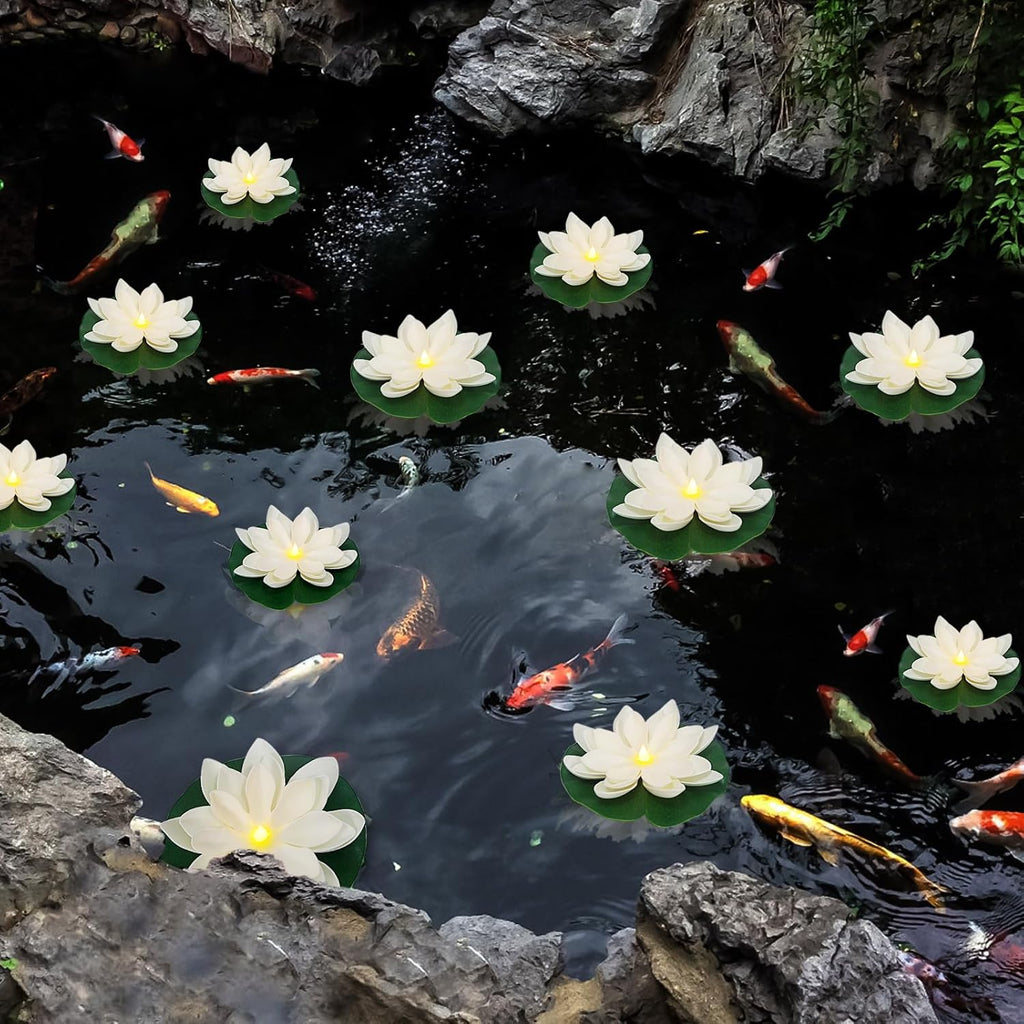 12 PCS Diwali Waterproof Floating Lotus Light - Floating Flower Light Battery Operated Water Activated Warm White Pool Flower Lamp Wedding,Anniversary,Garden Decoration(6Inch & 5Inch)