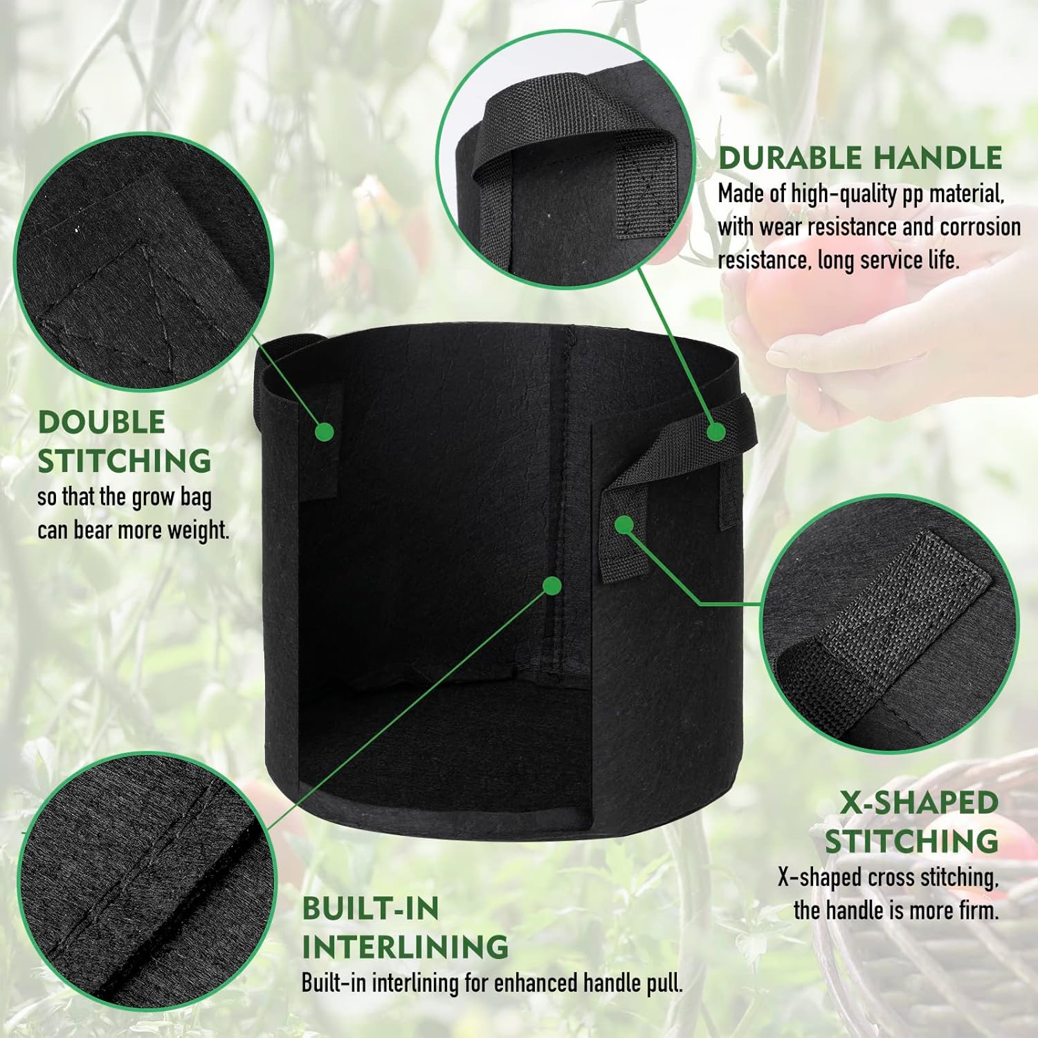 10 Gallon Grow Bags Planters for Outdoor Plants 5-Pack Plant Bags with Handles