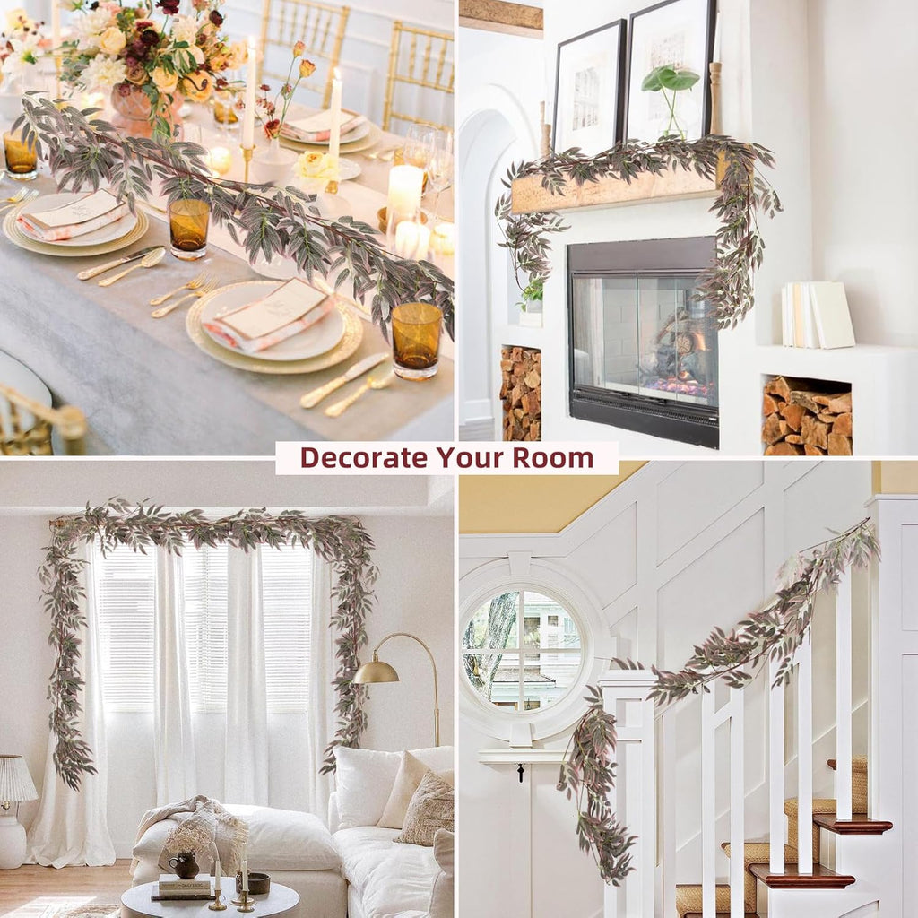 RECUTMS Artificial Hanging Willow Leaves Greenery 2Pcs 5.7Ft Fake Silk Leaves Ivy Garland Faux Vine Plants Decoration for Indoor Outdoor Home Garden Wedding Jungle Birthday Party Table Spring Decor