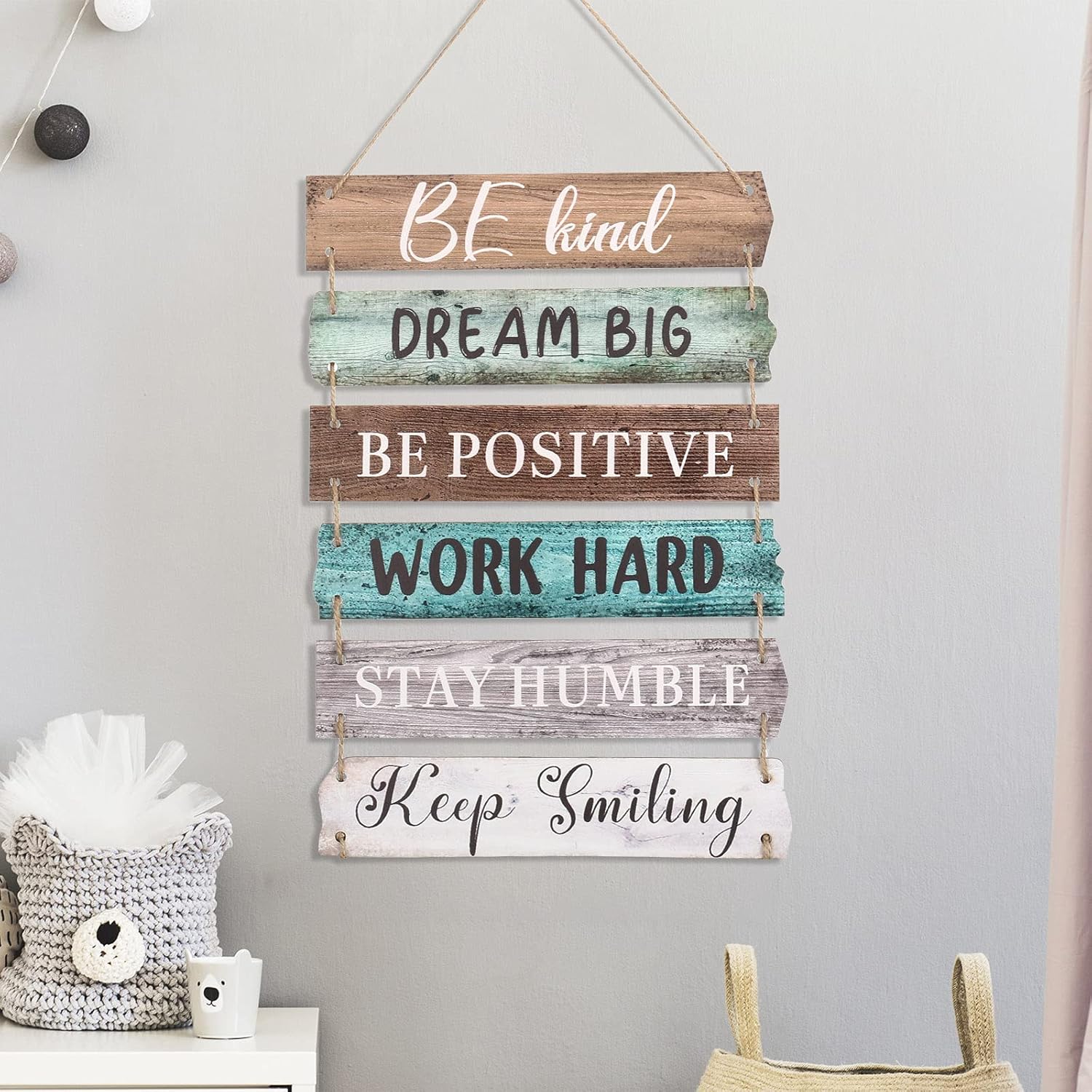 6 Pieces Rustic Wall Hanging Plaque Sign Inspirational Wall Art Farmhouse Wooden Door Signs Positive Plaque with Quotes Motivational Quote Decor for Office Bedroom Living Room(Retro Style)