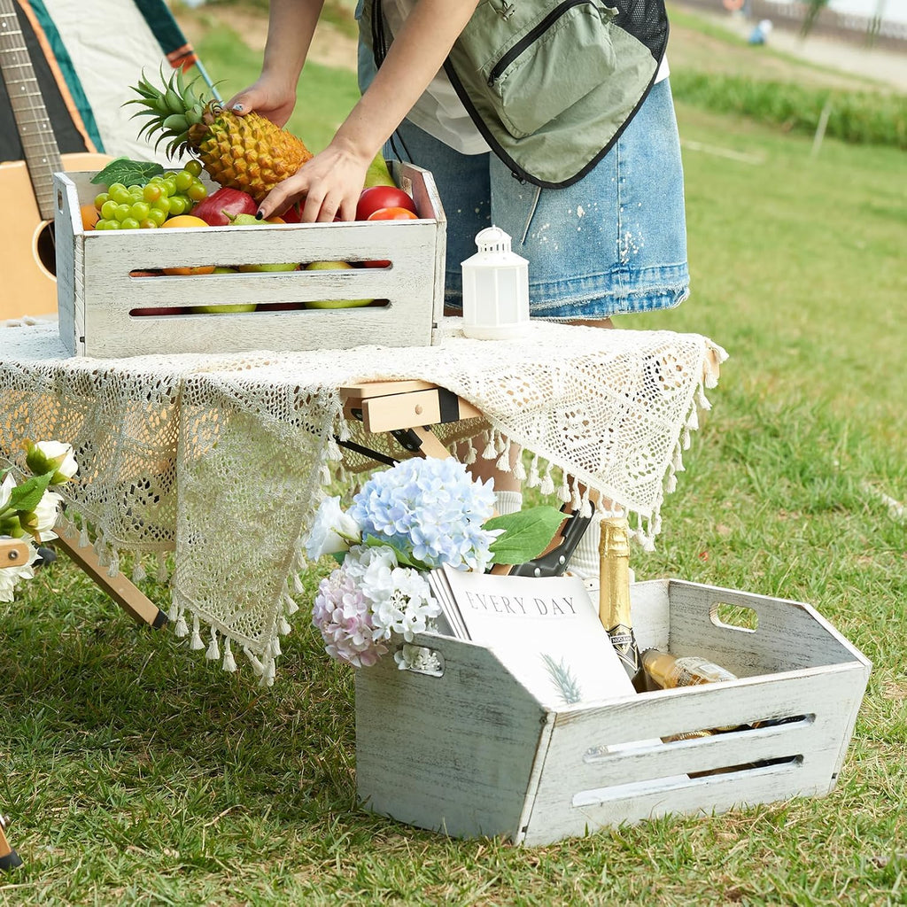 ELONG HOME Wooden Crate, 2 Pack Fast Assemble Wooden Crate for Storage, Decorative Farmhouse Wooden Crate Basket, Vintage Wood Crates Display for Fruits and Vegetables