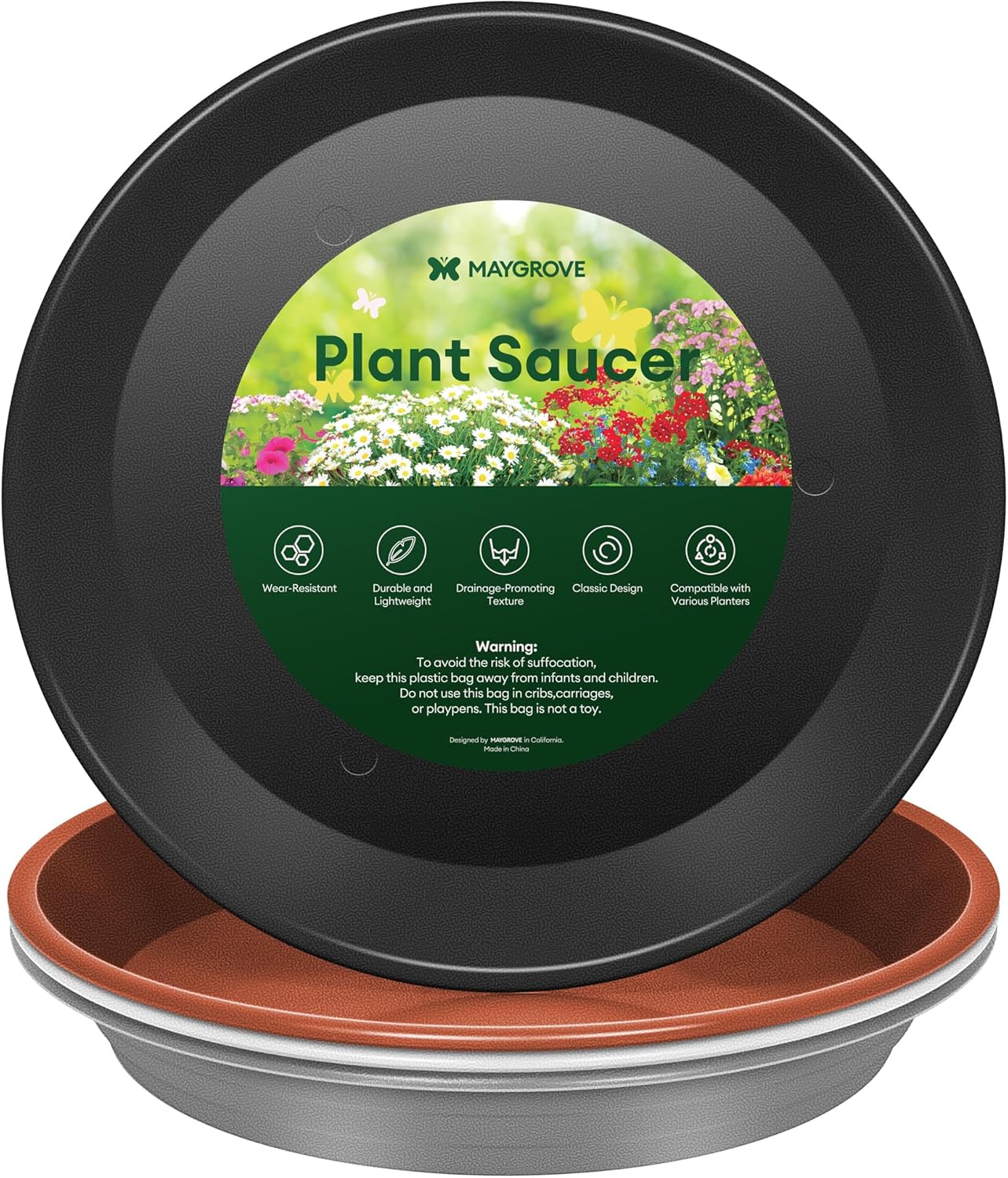 4 Pack Plant Saucer, 8 10 12 inch Plant Saucers for Indoor, Heavy Duty Plastic Plant Trays for pots, Grow Bags, Bird Baths, Flower Drip Trays for Indoor and Outdoor Uses (8", 4 Colors)