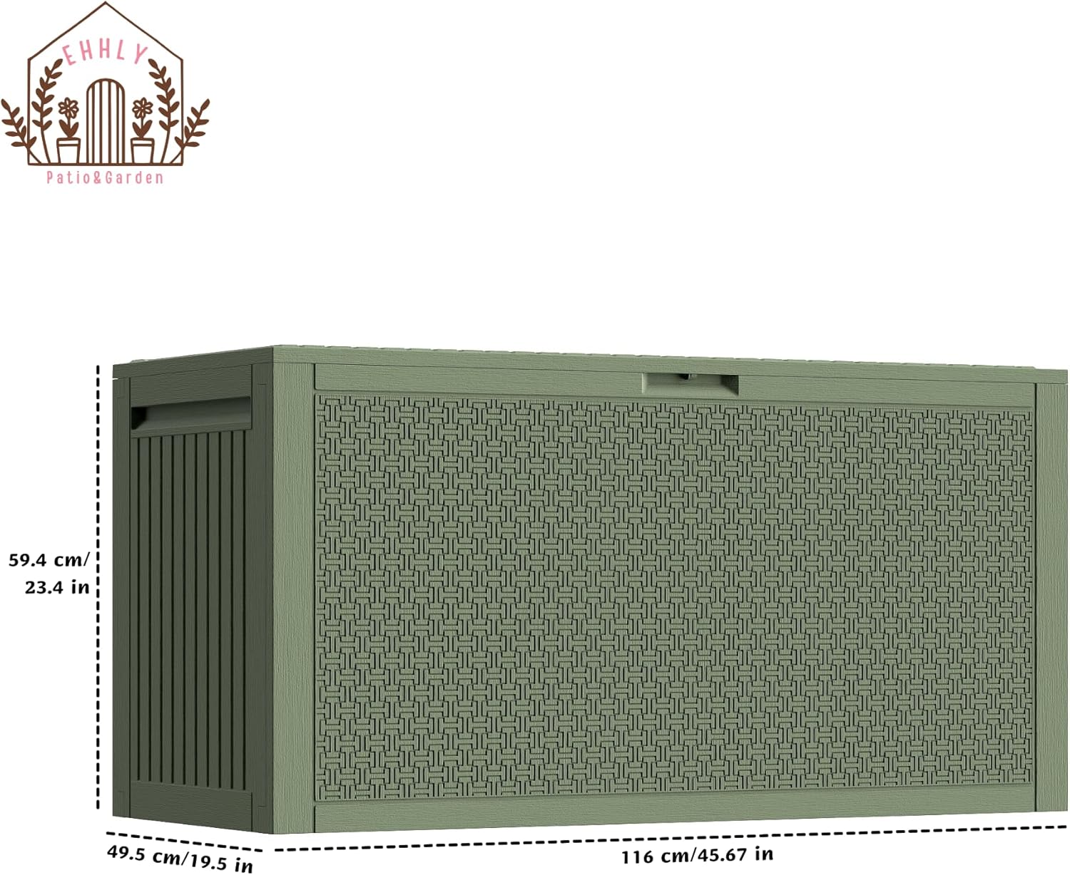 90 Gallon Outdoor Storage Box, Lockable Outside Storage Box Waterproof, Patio Cushions Deck Storage Boxes, Rattan Plastic Garden Hose Containers Resin Pool Storage Bins with lids, Sage Green