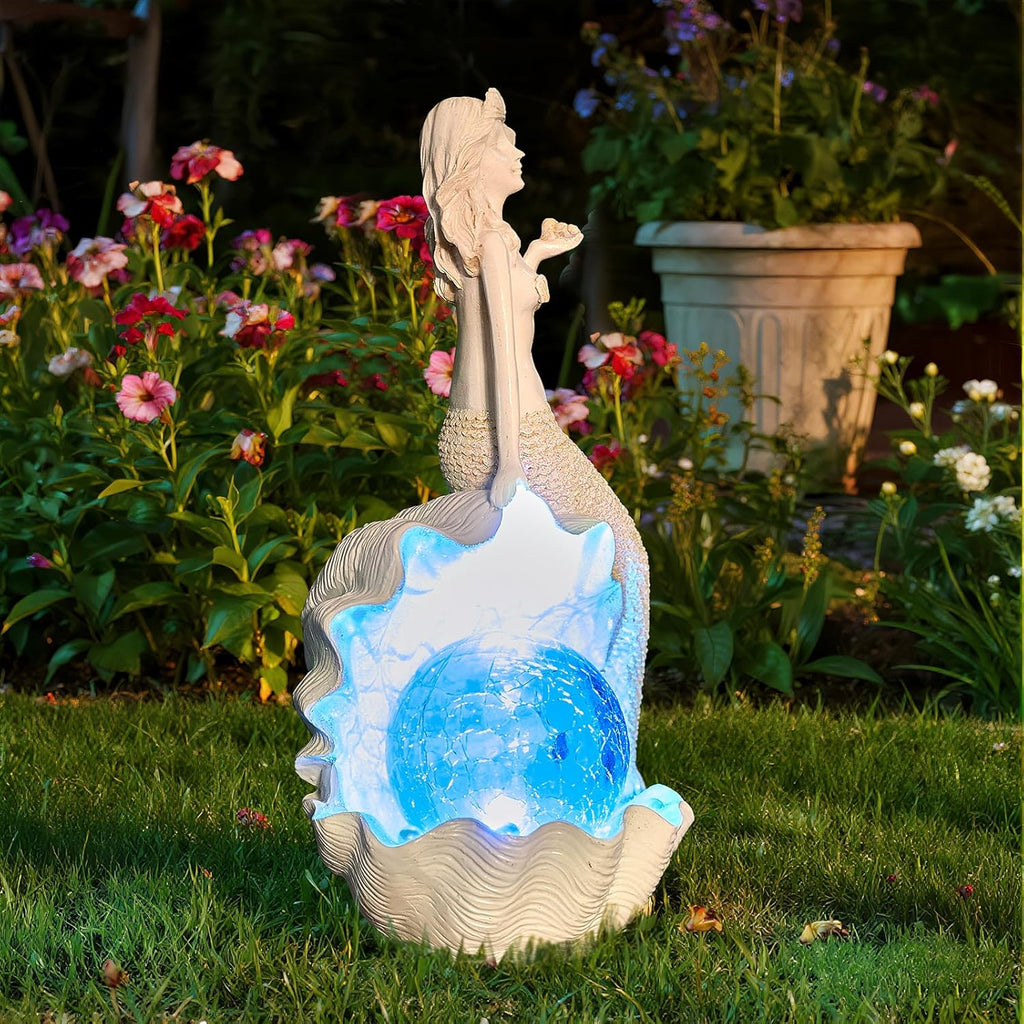 Solar Garden Mermaid Decor Outdoor Statue - Mermaid With LED Waterproof Sculptures Lights, Cute Mermaid Pond/Yard Statues Outside Decoration, Home, Lawn, Patio, Resin Animal Ornament, Gardening Gift