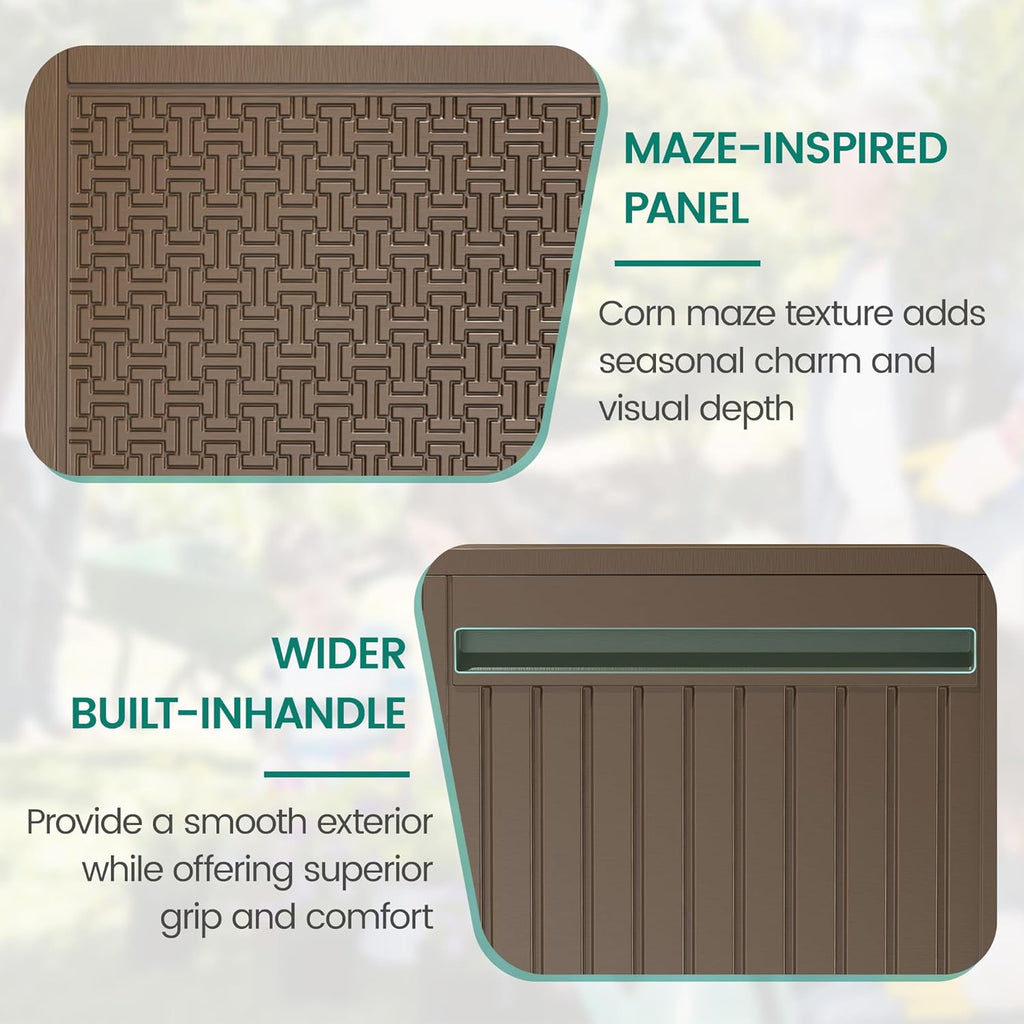 90 Gallon Outdoor Deck Box, Waterproof Outdoor Storage Box, Durable Resin Bin for Patio Cushions, Garden Tools and Pool Accessories, Lockable with UV Protection, Brown, Patio Furniture