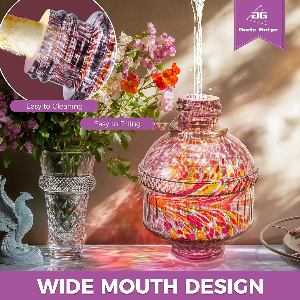 Hand Blown Glass Hummingbird Feeders for Outdoors, 25 Ounces Wild Bird Nectar Feeder with Perch & 5 Flower Feeding Ports Leak Proof Hanging for Garden Backyard Decor, Gifts for Women Mom, Purple