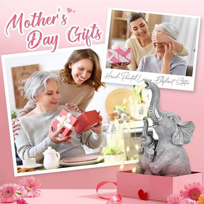 GIGALUMI Solar Garden Outdoor Statues for Women, Mom, Grandma. Elephant Figurine Housewarming and Birthday Gifts Outdoor Statue Light Decor Ornament for Backyard, Patio, Balcony, Lawn, Pond