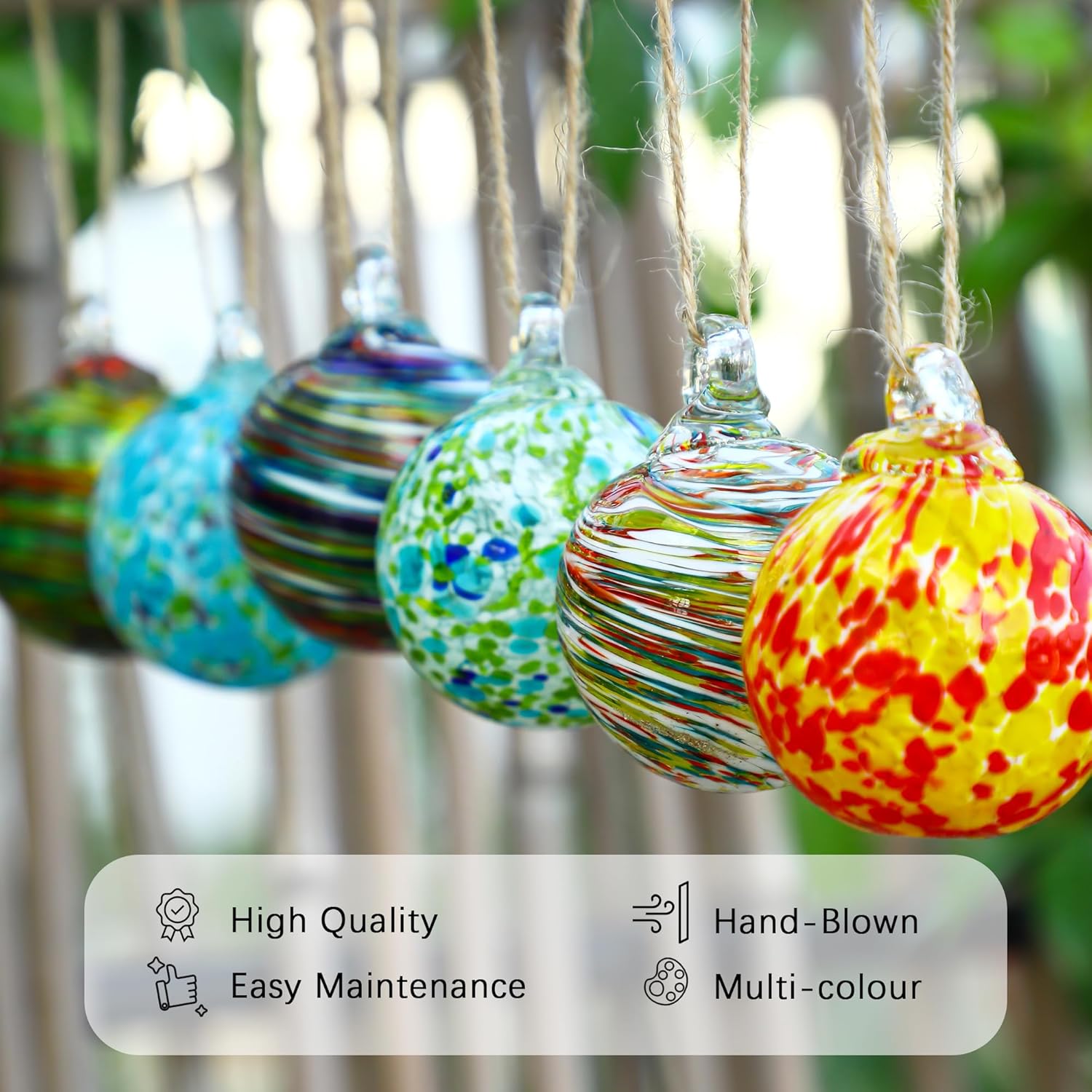 Set of 6 Hand Blown Glass Christmas Ornaments Hanging Gazing Ball Witches Ball Christmas Decor for Garden Patio Window Xmas Tree