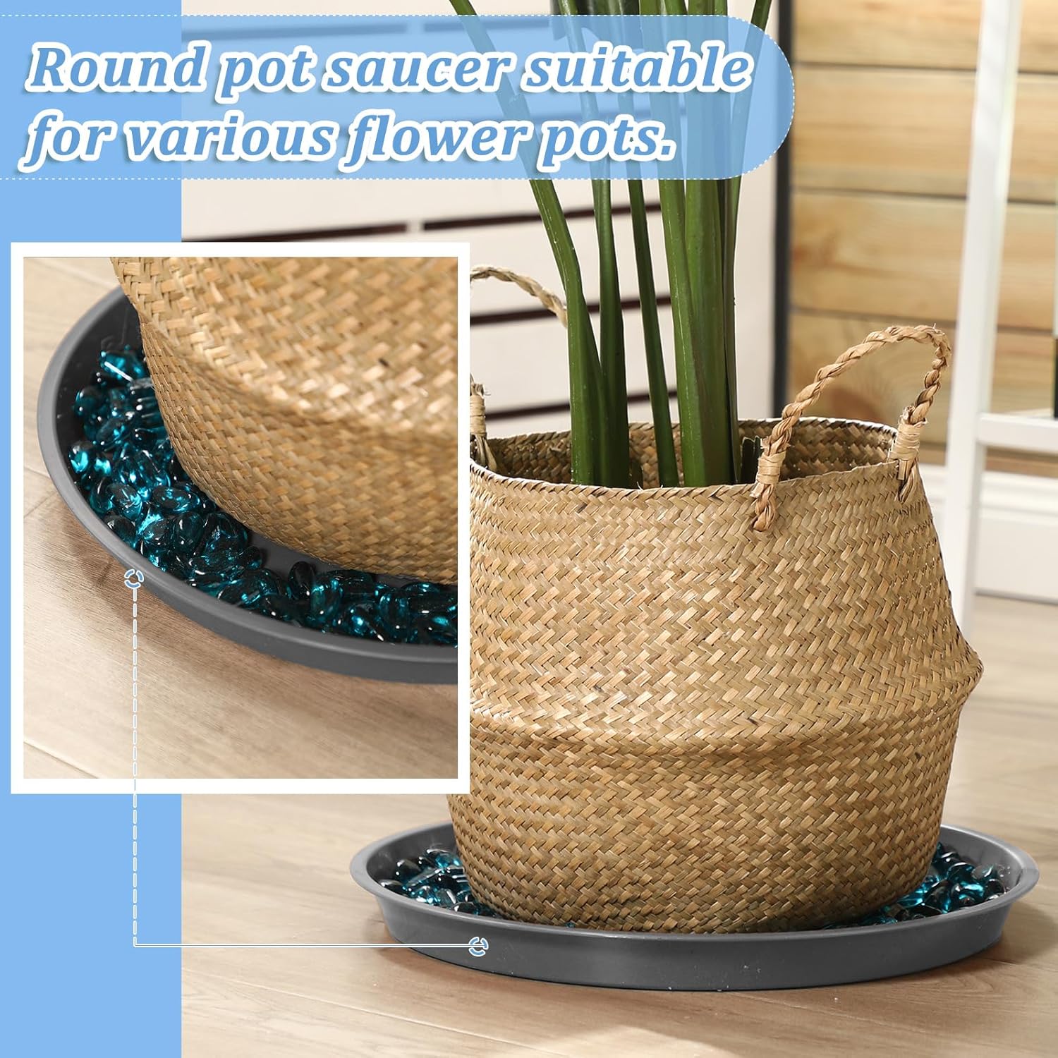 Eccliy 12 Pcs Plastic Plant Saucers Round Plant Tray Large Flower Pot Heavy Duty Planter Water Trays Thick Planter Drip Saucers for Indoors and Outdoors(16 Inch,Gray)