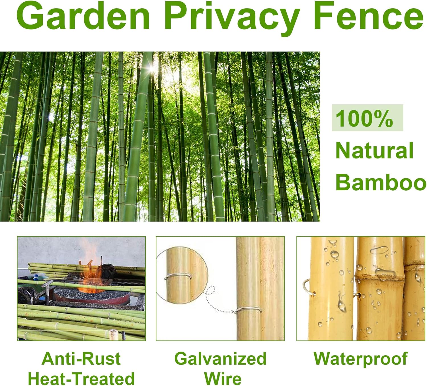 Bamboo Fence 4 ft H x 8 ft L x 0.75 in D, Natural Bamboo Privacy Screen 4 Feet High, Outdoor Or Indoor Divider Decorative Fence Rolls for Patio, Balcony, Garden and Border Pool