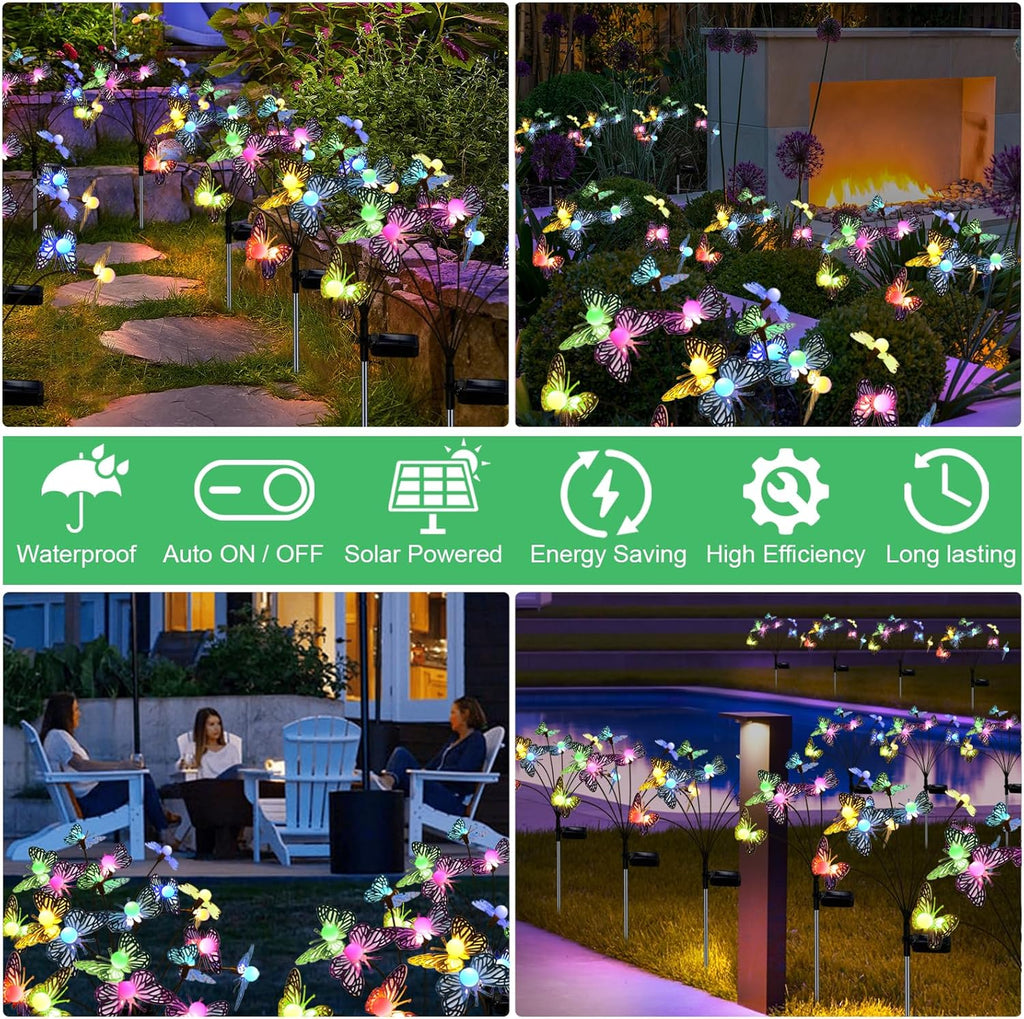 Solar Garden Butterfly Lights, 6 Pack 48 LED Solar Swaying Lights, 7 Color Changing Waterproof Firefly Light Outdoor Fairy Light for Garden Patio Yard Pathway Flower Bed Decoration