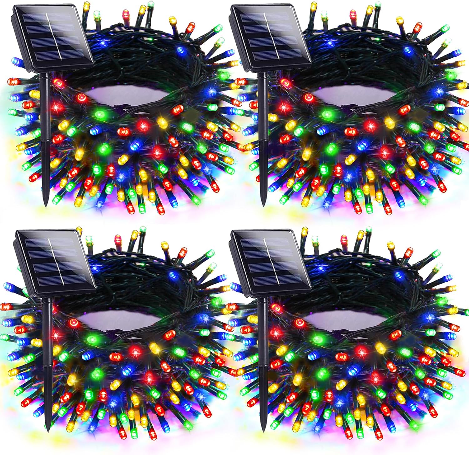 4pk Multi-Colored Solar Christmas Lights Outdoor Waterproof, 400 LED 132 FT Solar Powered LED String Lights Green Wire with 8 Modes, Solar Fairy Lights for Xmas Tree Party Wedding Garden Decorations
