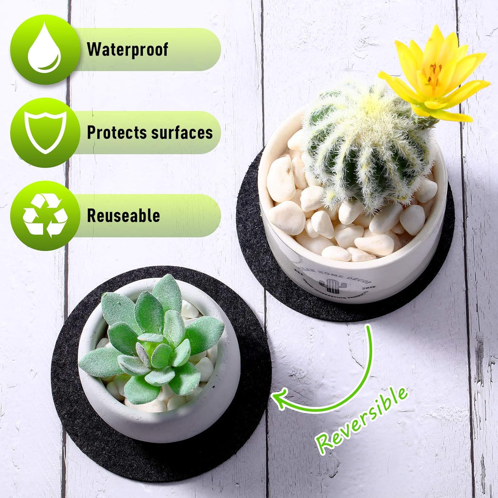 Patelai 16 Pieces Black Plant Coasters 4 Sizes Felt Cork Plant Reversible Round 4/6/ 8/10 Inch Fabric Cork Trivets Pads for Drinks Absorbent Waterproof Tray Pot for House Indoor
