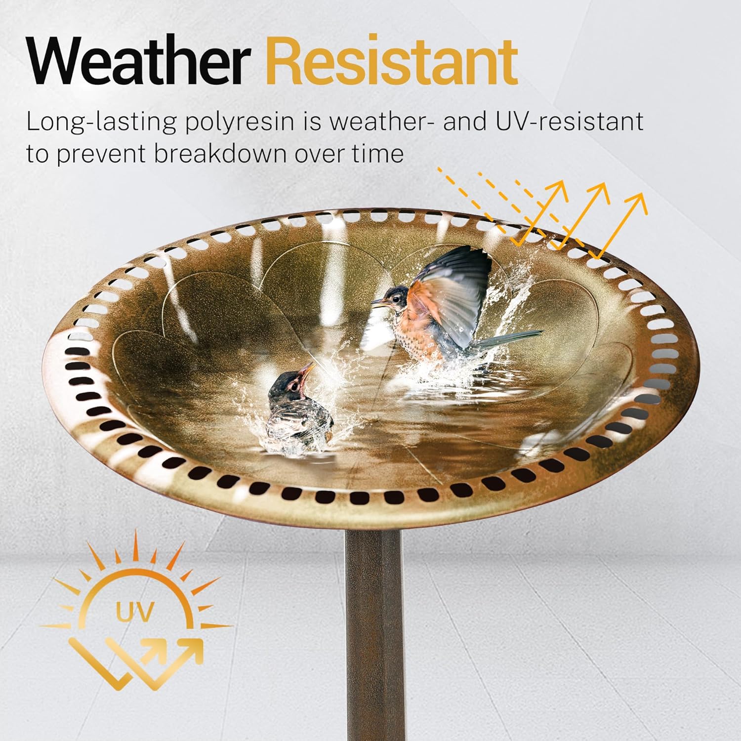 Bird Bath 28 Inch Height, Polyresin Standing Antique Birdbath for Outdoor Garden Decor, Gold