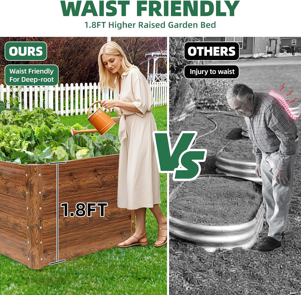 G GOOD GAIN 6x3x1.8ft Raised Garden Bed - Metal Planter Box Outdoor with Weed Barrier Fabric | Deep Root Raised Beds for Gardening Vegetables Flowers Herb Fruits (Wood Grain)