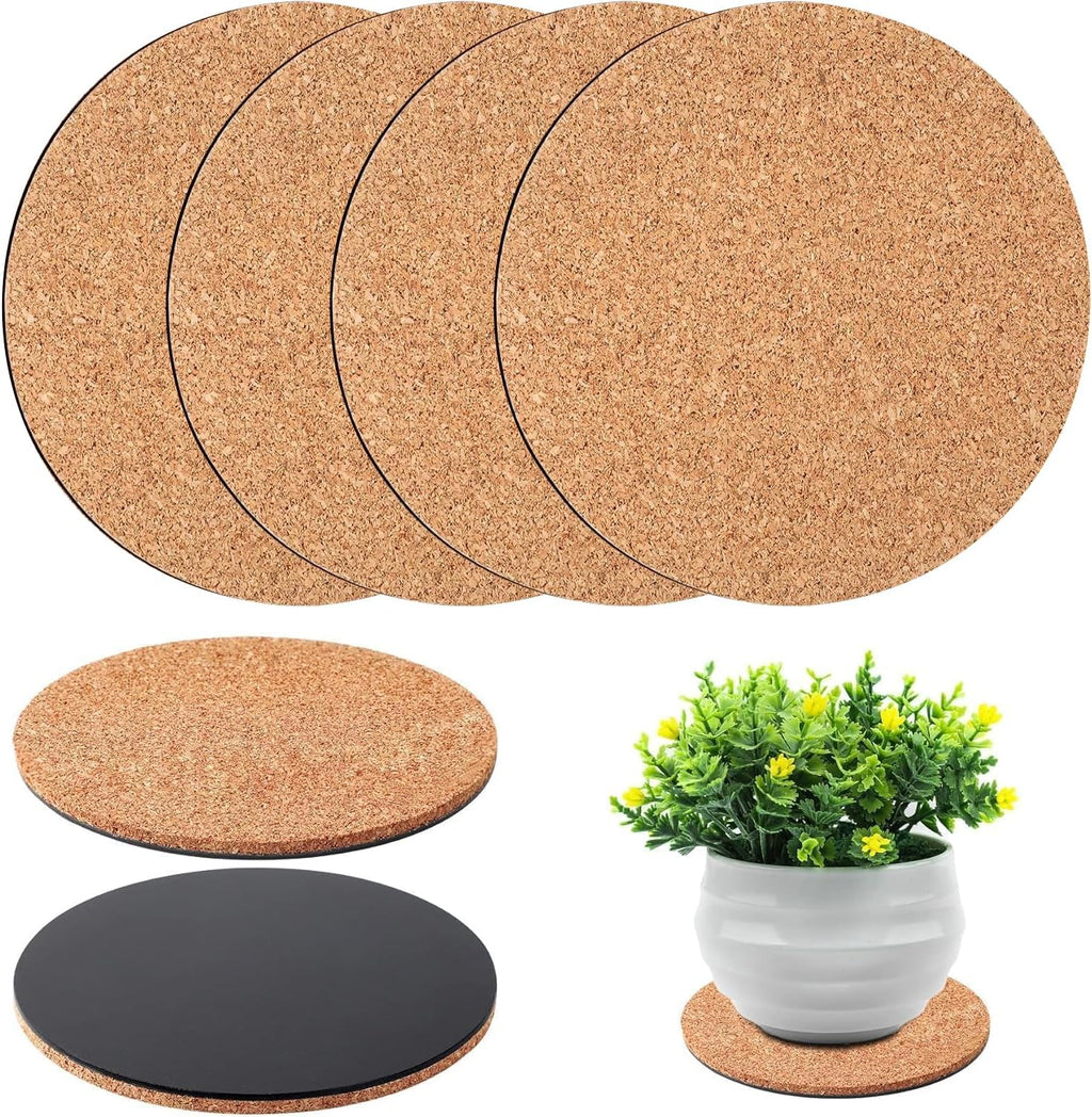 4 Pieces 6 Inch Cork Plant Coasters Absorbent Cork Plant Mats for Indoor Plants Garden Pots DIY Craft