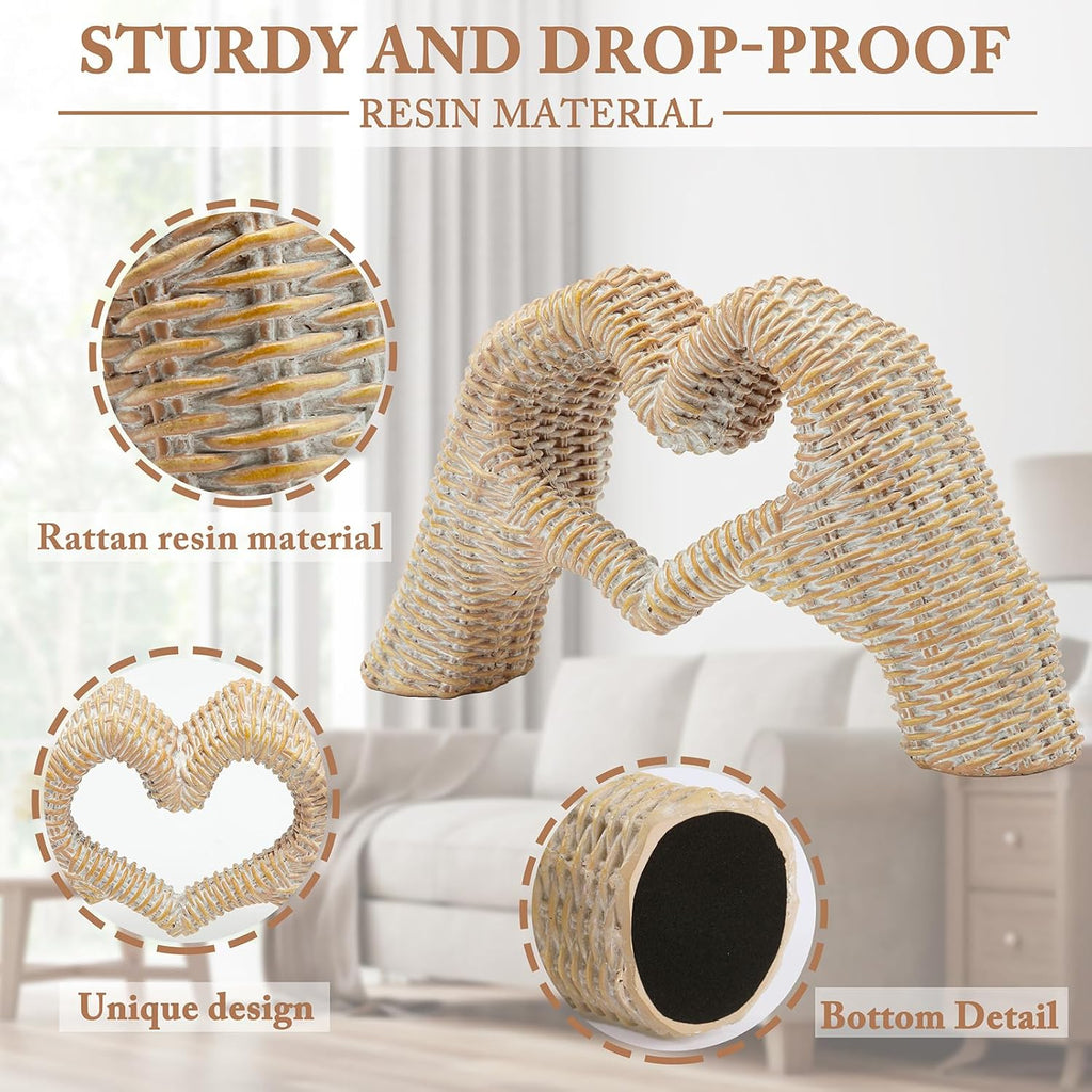 Heart Hands Sculpture, Gold Room Decor for Living Room Bedroom Bookshelf, Gifts for Mom Mother' s Day, Father's Day (No Bracelets) Rattan
