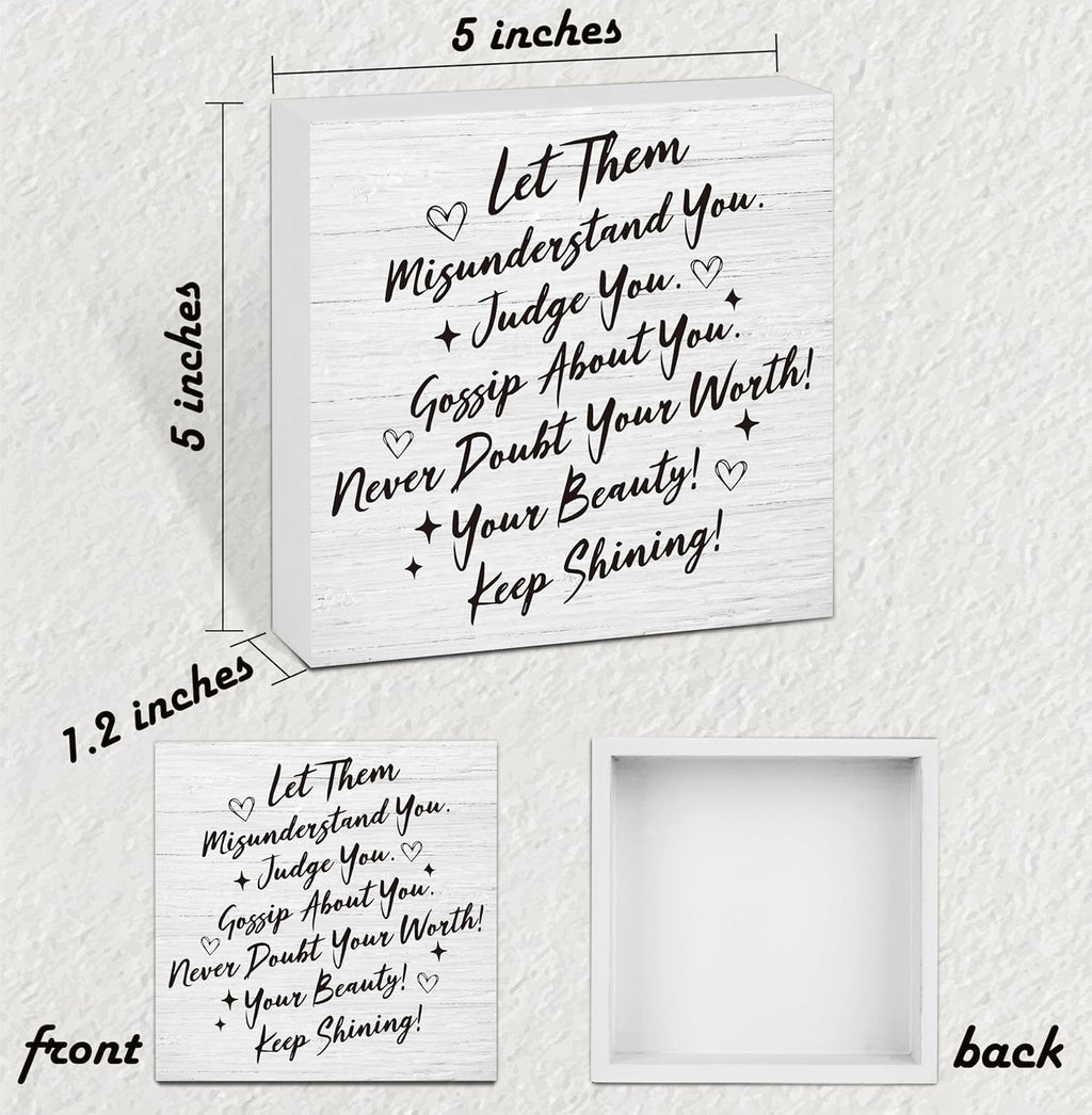 Let Them Wooden Sign, Desk Decorations For Women Office, 5x5 Inch Farmhouse Funny Office Decor Wood Box Sign, Desk Shelf Cubicle Accessories, Appreciation Gifts for Coworkers Boss, 10