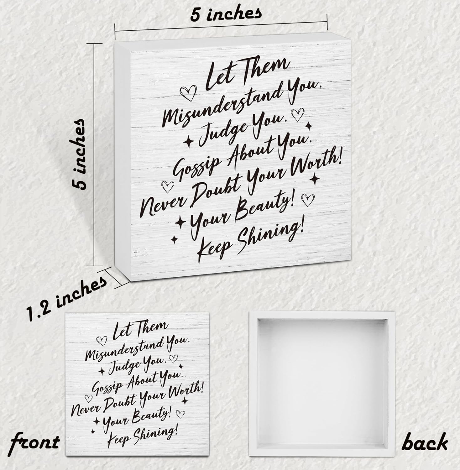 Let Them Wooden Sign, Desk Decorations For Women Office, 5x5 Inch Farmhouse Funny Office Decor Wood Box Sign, Desk Shelf Cubicle Accessories, Appreciation Gifts for Coworkers Boss, 10