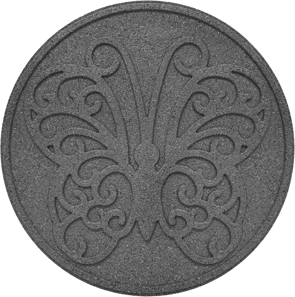 Garden Central 4-Pack 18”x18” Fake Butterfly Rubber Stepping Stones, Round, Grey – Reversible Non-Slip Outdoor Faux Decorative Set for Landscaping – DIY Decor for Walkways & Yard Pathways