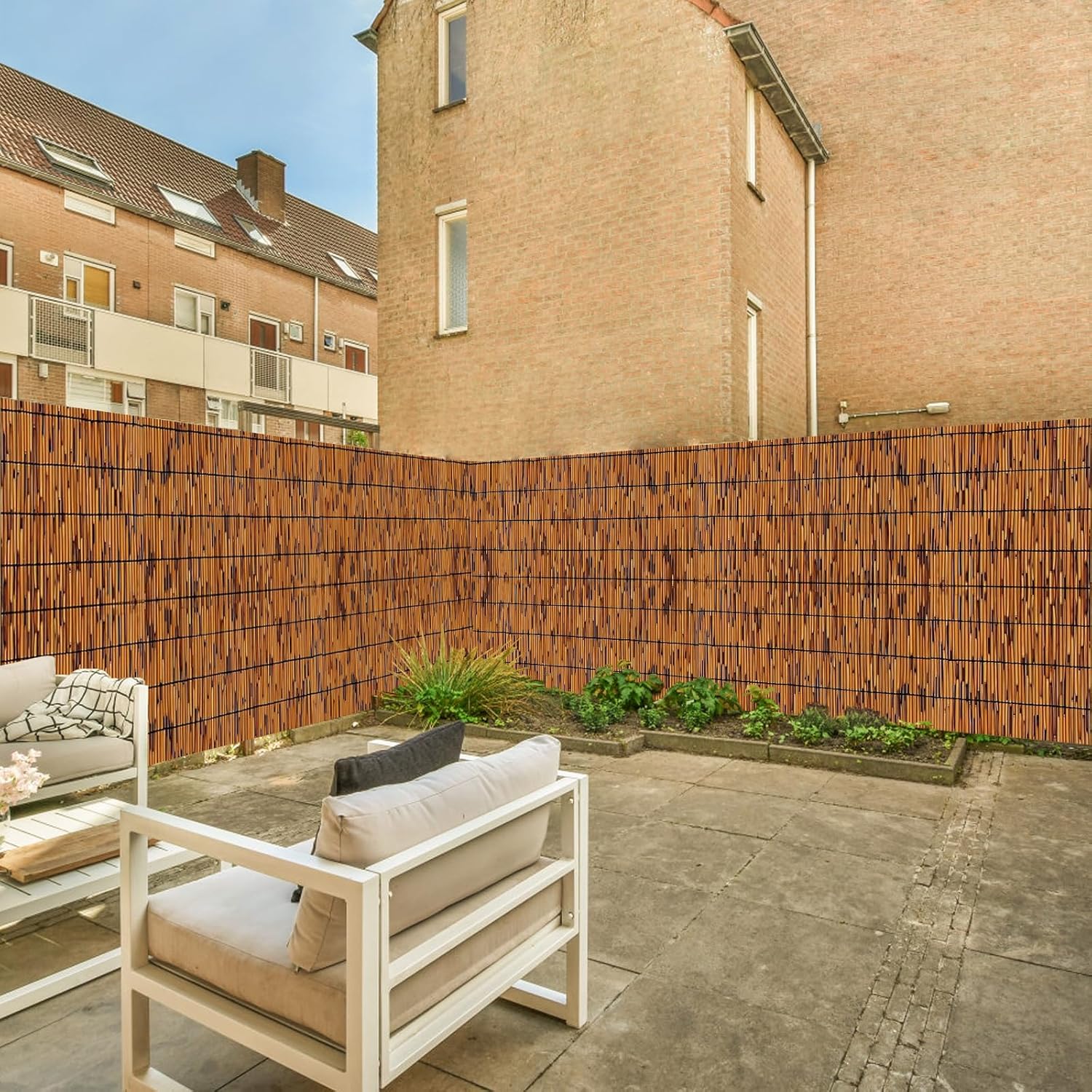 Bamboo Reed Fencing, Light Russet Bamboo Fence Rolls 6 Feet High, Decorative Privacy Screen Reed Curtains for Patio Balcony Garden Backyard Outdoor, 6 x 16 FT