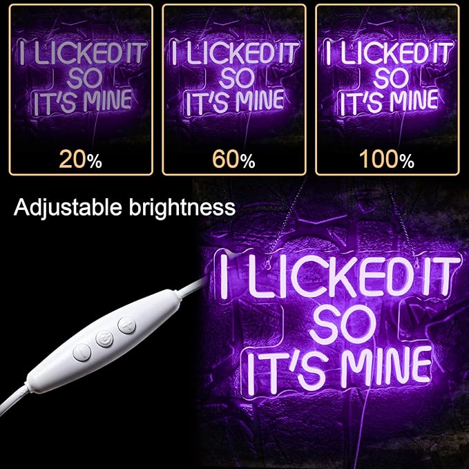 WLHOPE I Licked It So It's Mine Neon Sign Purple LED Neon Signs for Wall Decor, USB Connectivity Sexy Licked Neon Light for Bedroom Home Bar Club Hotel Party,Ice Cream Shop Dessert Store Neon Decor