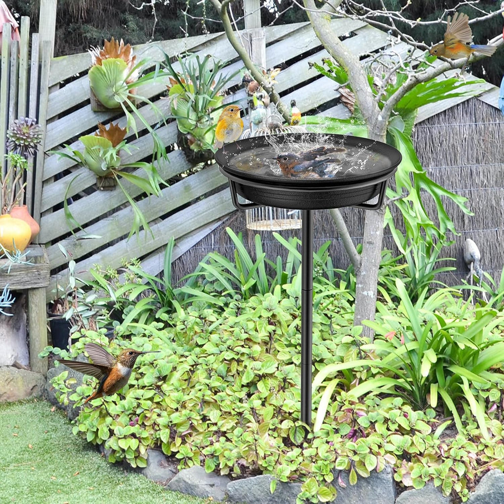 Bird Baths for Outdoors, Detachable Birdbaths for The Garden Clearance, Freestanding Bird Baths for Outdoors Heavy Duty, Bird Bath Bowl Spa & Birdfeeder with Metal Stake Stand (Black)