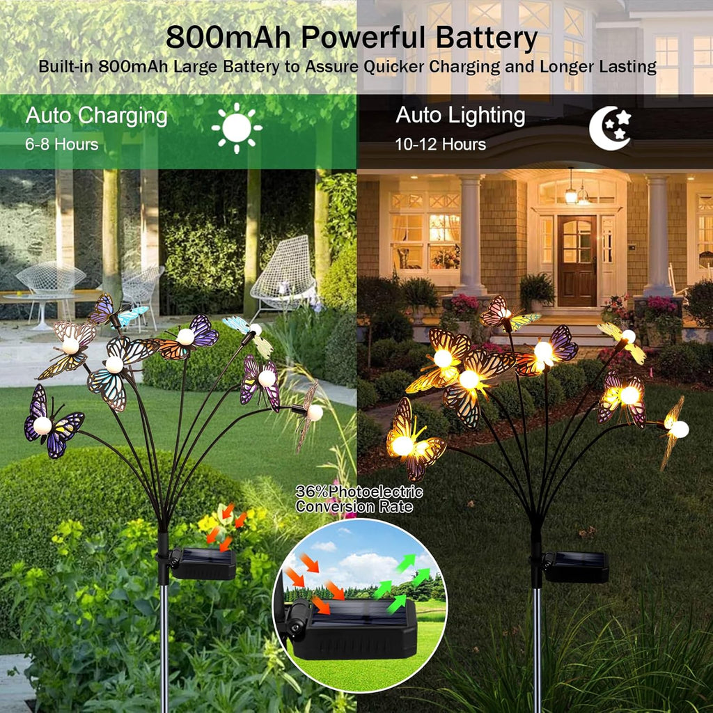 Solar Garden Butterfly Lights, 4 Pack 32 LED Solar Swaying Lights, Swaying in The Wind, Waterproof Firefly Light Outdoor Fairy Light for Garden Patio Yard Pathway Flower Bed Decoration