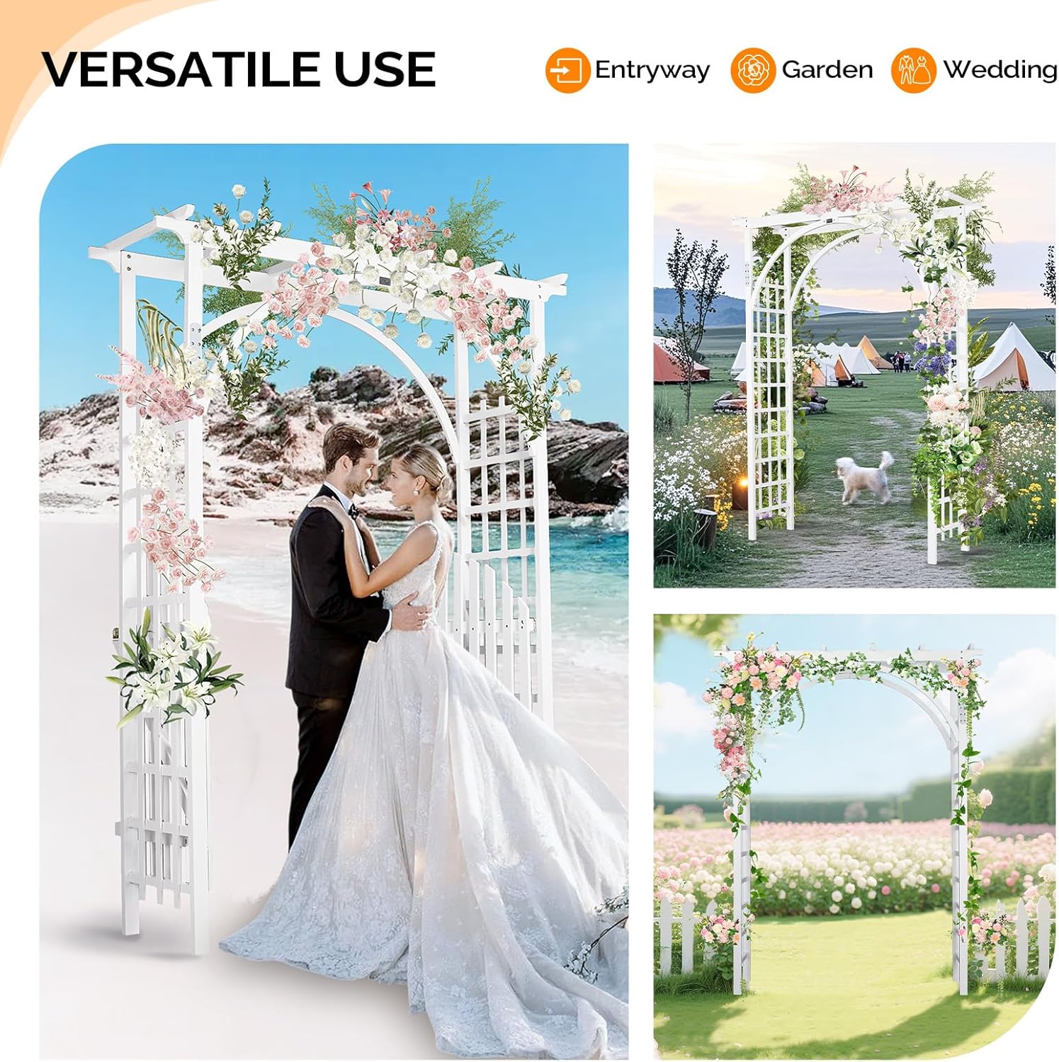 VINGLI 85in Wooden Arbor, Wedding Arch for Ceremony, Wood Trellis for Plant Climbing, Christmas Decor Pergola for Garden Backyard, Lawn (White)