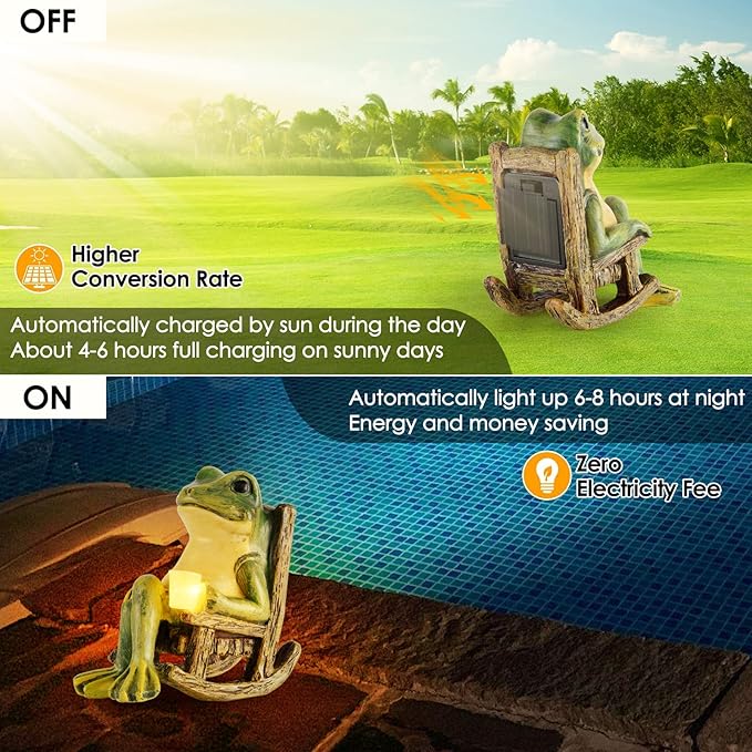 Miniature Frog Garden Statue Valentines Day Gifts Decorations Fairy Garden Accessories Outdoor Lights Solar Garden Frog Decor Art Housewarming Gift for Patio,Yard,Lawn Ornament,3.89"x2.36"x3.93