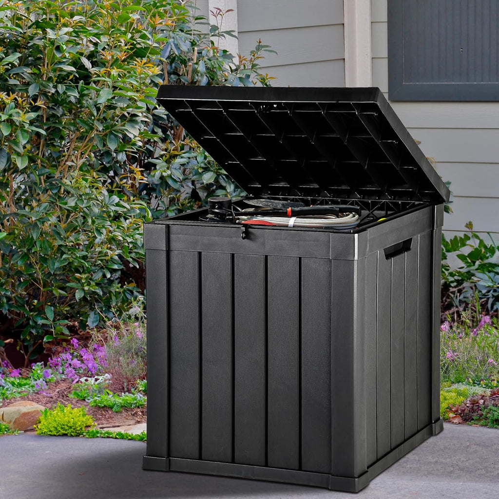 YITAHOME Deck Box, 51 Gallon Weatherproof Outdoor Storage Container for Patio Cushions, Pool Supplies, Garden Tools, Lockable Lid and Side Handles, Black
