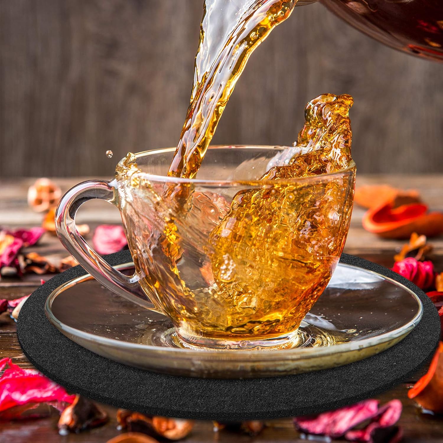 Patelai 8 Pieces Black Plant Coasters 4 Sizes Felt Cork Plant Reversible Round 4/6/ 8/10 Inch Fabric Cork Trivets Pads for Drinks Absorbent Waterproof Tray Pot for House Indoor