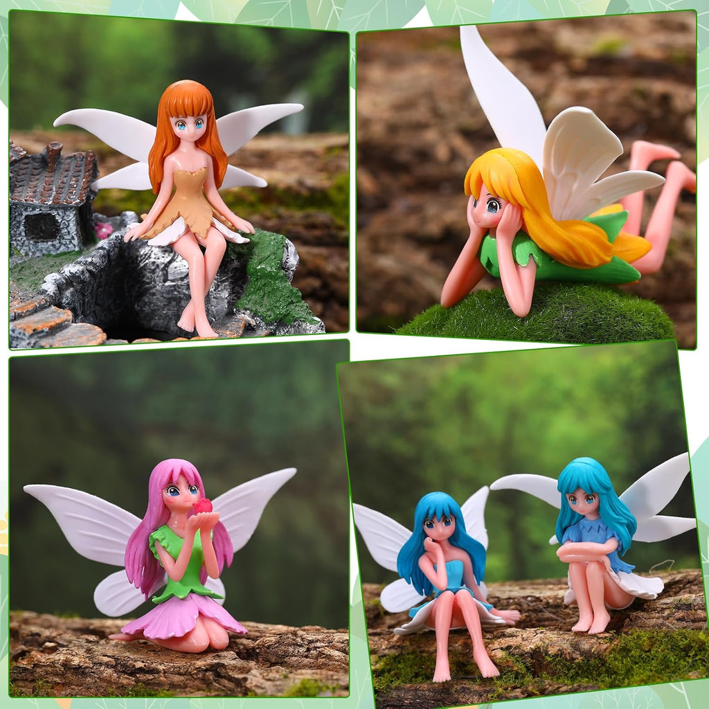 12 Pcs Miniature Fairy Figurines, Hand-Painted Small Flower Fairies with Wings for Garden Decor, Cake Topper & Landscapes