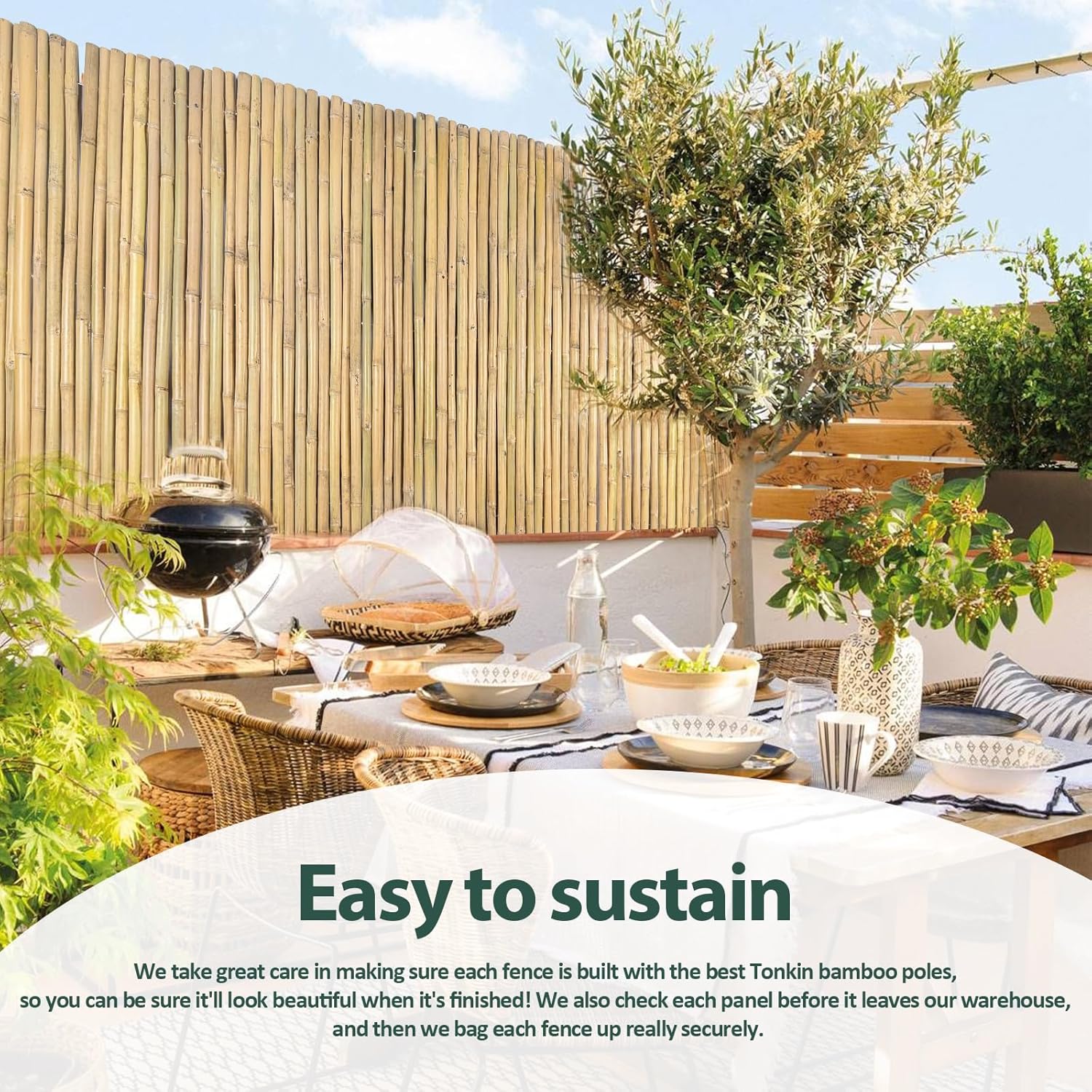 Natural Bamboo Fence 6ft H x 8ft L x 0.7In D, Eco-Friendly Privacy Fence for Outdoor Wall, Garden, Yard, Pool, Patio, Decorative Bamboo Fencing