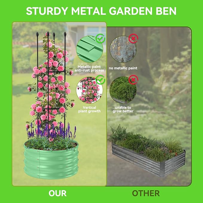 1 Pack Raised Garden Beds Outdoor, Galvanized Metal Raised Garden Bed with Trellis, 23.6x23.6x60in Tomato Cages for Garden Planters Box with Trellis for Climbing Plants Vegetable Vine Flowers