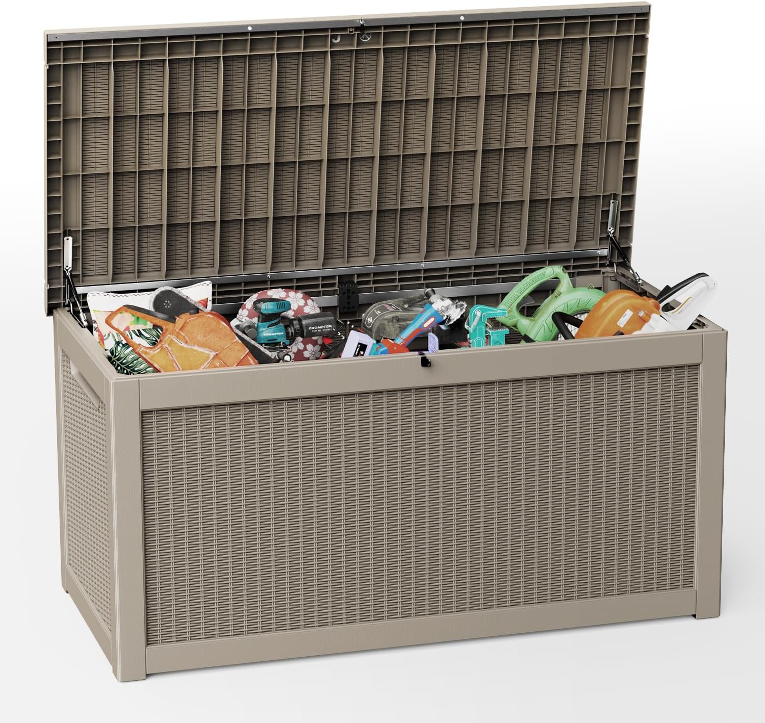 260 Gallon Outdoor Storage Box Waterproof, UV Resistant Resin Deck Box with Hydraulic Rod, Reinforced Stability for Patio, Garden, Rattan Gray