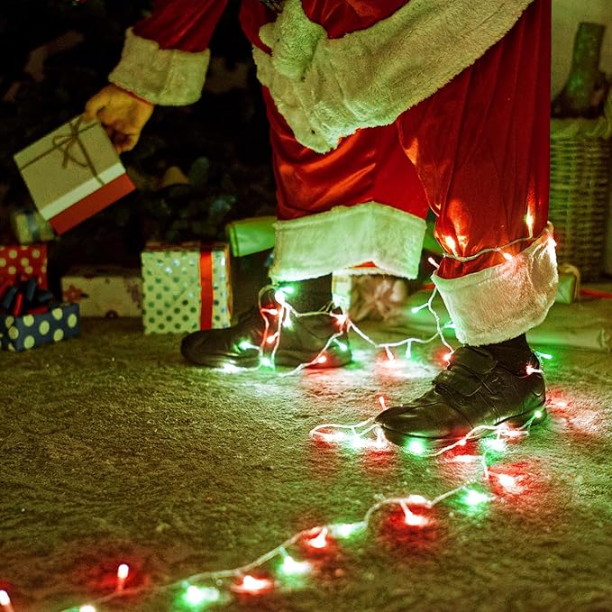 100 LED Red and Green Lights Outdoor - 33ft Red Green String Lights Indoor Clear Wire 8 Modes Plug in Waterproof Twinkle Fairy Lights for Indoor Outside Bedroom Home Party Decorations