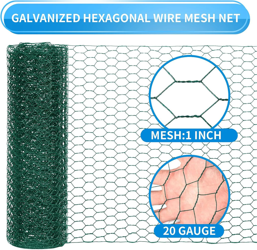 48'' x 150' Green Chicken Wire Fencing, 1 inch Chicken Wire and 20 Gauge Poultry Netting, Garden Mesh Fence Roll for Floral Arrangements/Crafts/Farm/Livestock/Pet Protection