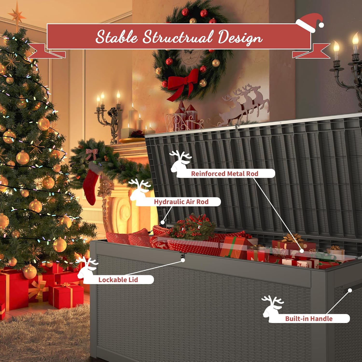 NUNU LAB 260 Gallon Outdoor Storage Box,Resin Large Sturdy Deck Box, Backyard Outside Storage Box Waterproof with Double Wall Panels,Package Delivery Garden Outdoor Hose Storage Bin