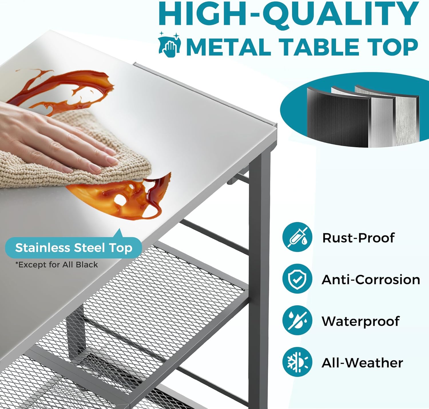 Ciokea Folding Outdoor Grill Cart with Wheels, 3-Shelf Grill Table with 27x18 in Stainless Steel Top, Rolling Pizza Oven Stand, Metal Portable Cart for BBQ Patio Camping (Grey)