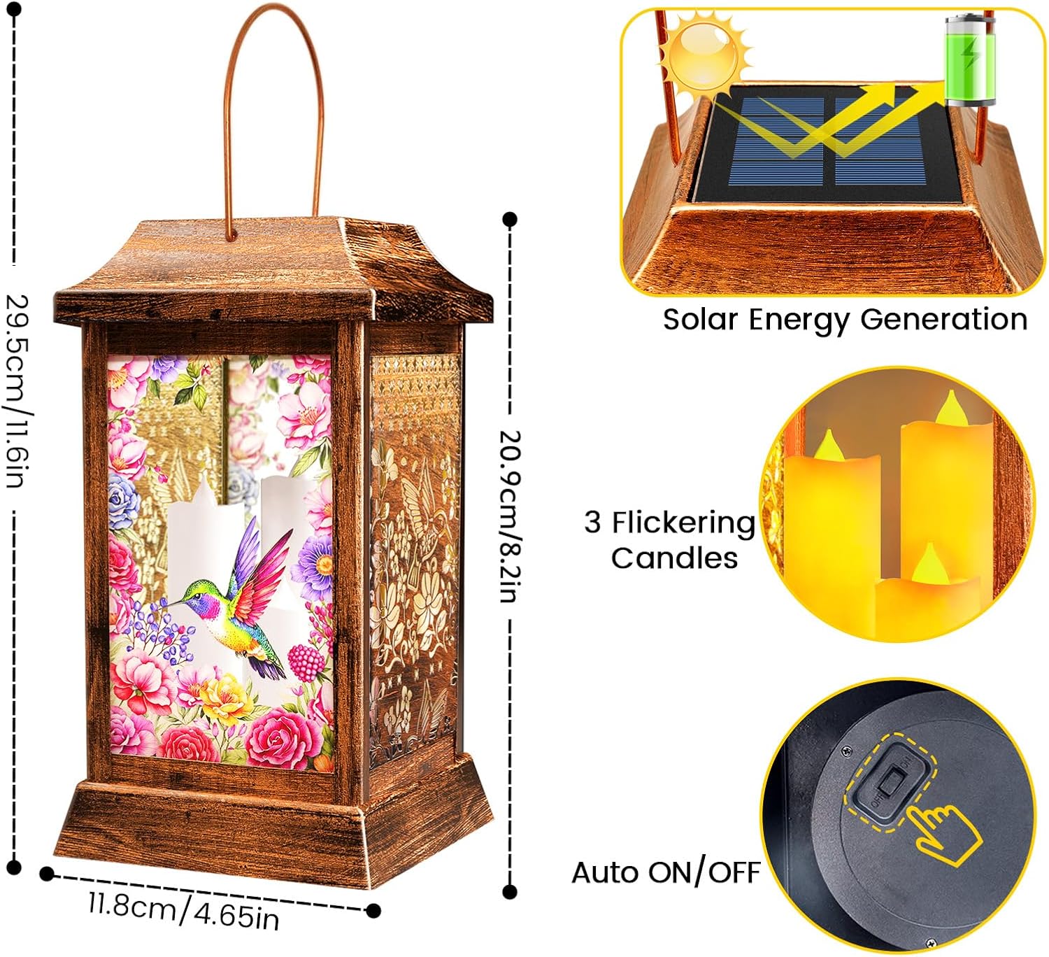 Hummingbird Solar Lanterns Outdoor Hanging Lanterns, Metal Glass Garden Decor Solar Lights, Gifts for Women Mom Birthday Grandma Mothers Day, Waterproof Decorative Lantern for Outside Patio Yard