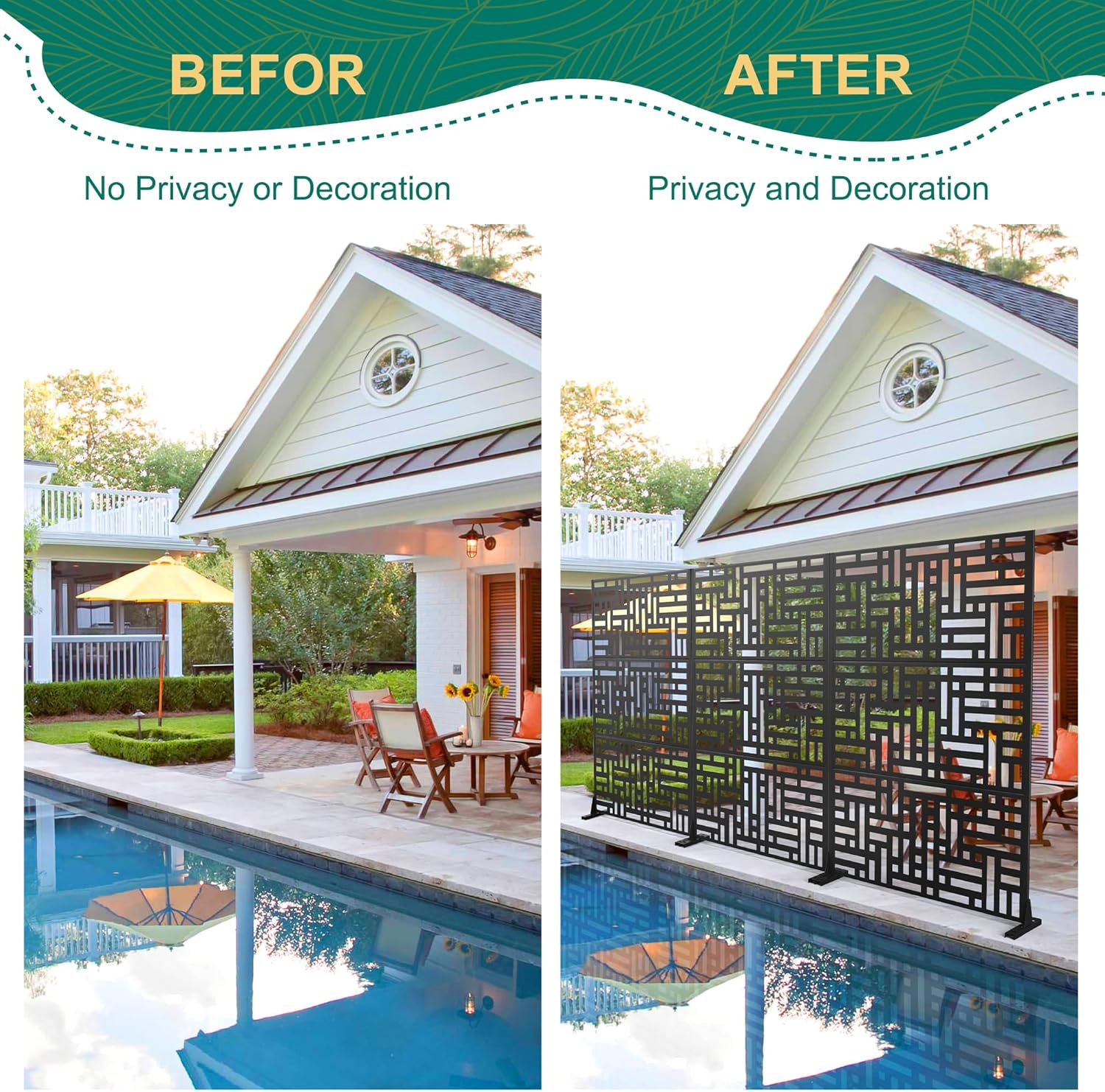72" H×47" W Metal Privacy Screen Outdoor Privacy Screen Freestanding, Outdoor Privacy Screens and Panels for Patio Lawn Deck(Consists of 3 Panels)