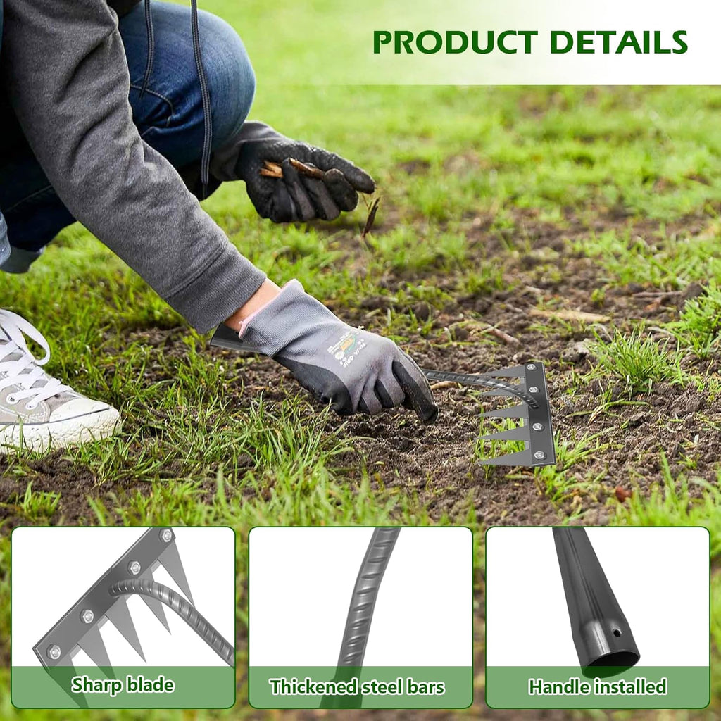 Iron Weeding Rake 2.0, New 5/6/7/8 Garden Weeder Rakes, Heavy Duty Yard Rake Hand Weeder Puller Tool for Efficient Weed Removal, Soil Cultivation, and Lawn Care, Without Stick (6 Teeth)