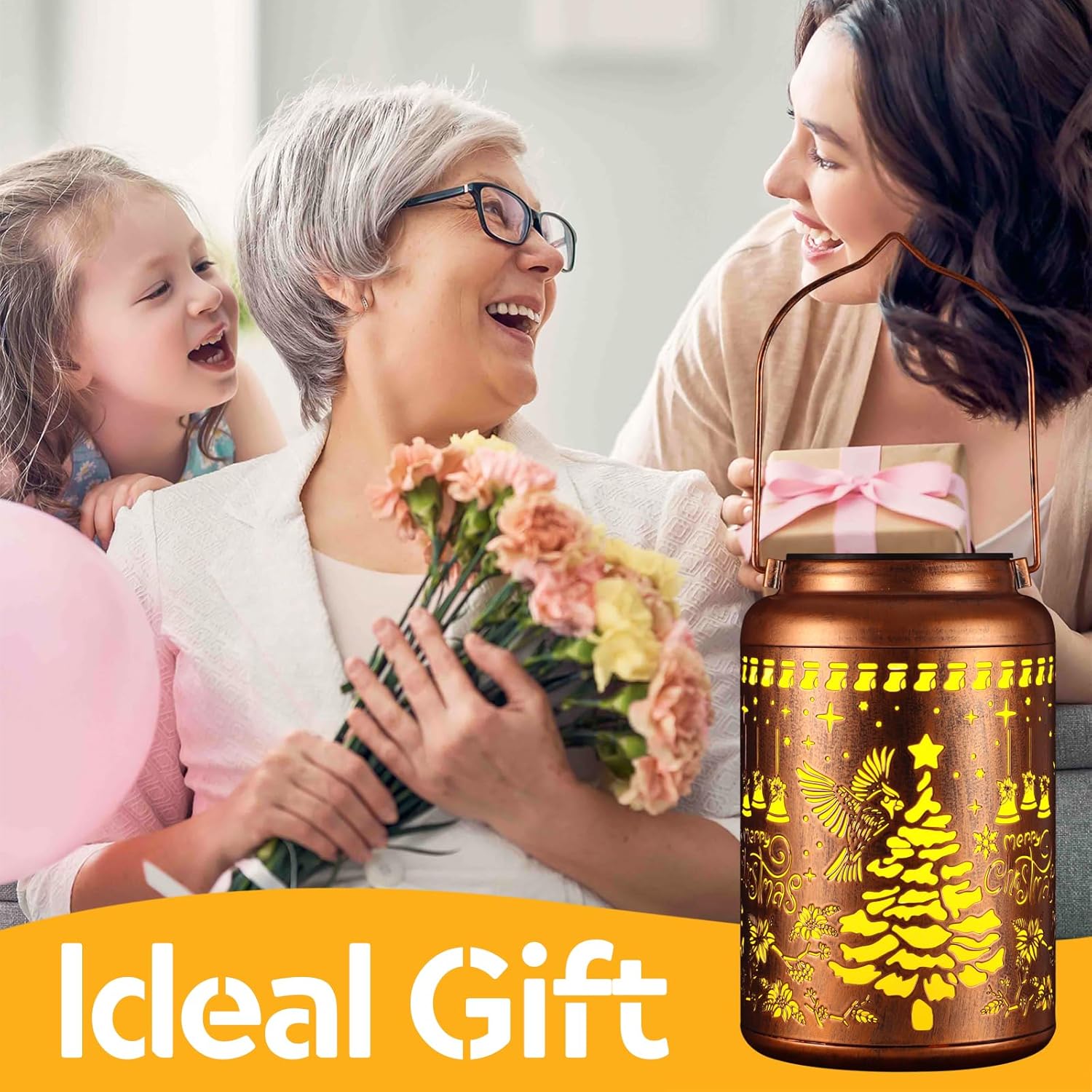 Solar Lanterns Outdoor Waterproof Garden Decor Birthday Gifts for Women Mom Grandma Hanging Lights Metal Decoration Outside for Yard, Patio,Backyard,Porch(Christmas Red Bird)