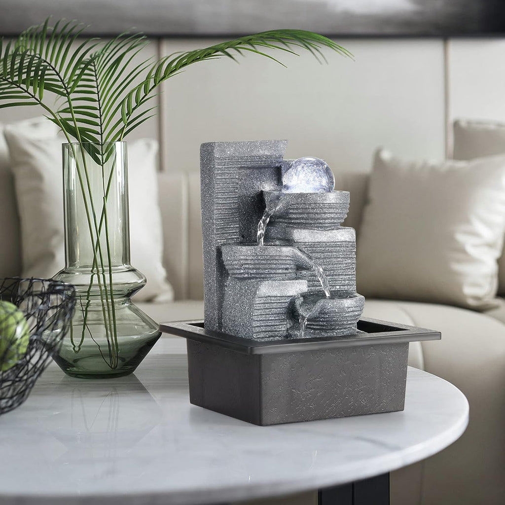 WICHEMI Water Fountains Indoor Waterfall Fountain Tabletop Fountain with LED Light Water Feature Indoor Zen Meditation for Home and Office Indoor Spaces Decor (Style 7)