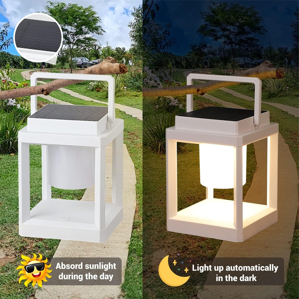 LETRY Outdoor Table Lamp, 3-Level Brightness LED Nightstand Lantern, Portable Rechargeable Solar Lamp IP44 Waterproof, Touch Control Outdoor Cordless Lantern for Patio/Walking/Reading/Camping