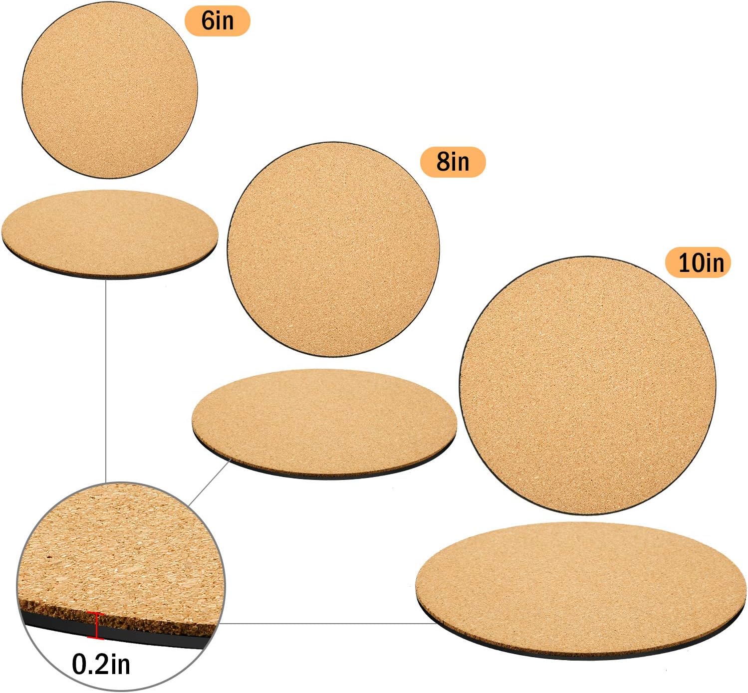 Patelai 3 Pieces Cork Plant Mat Round 6, 8, 10 Inch 3 Sizes Cork Plant Coasters DIY Pad Plate Pad for Gardening Indoor and Outdoor Pots DIY Craft Project