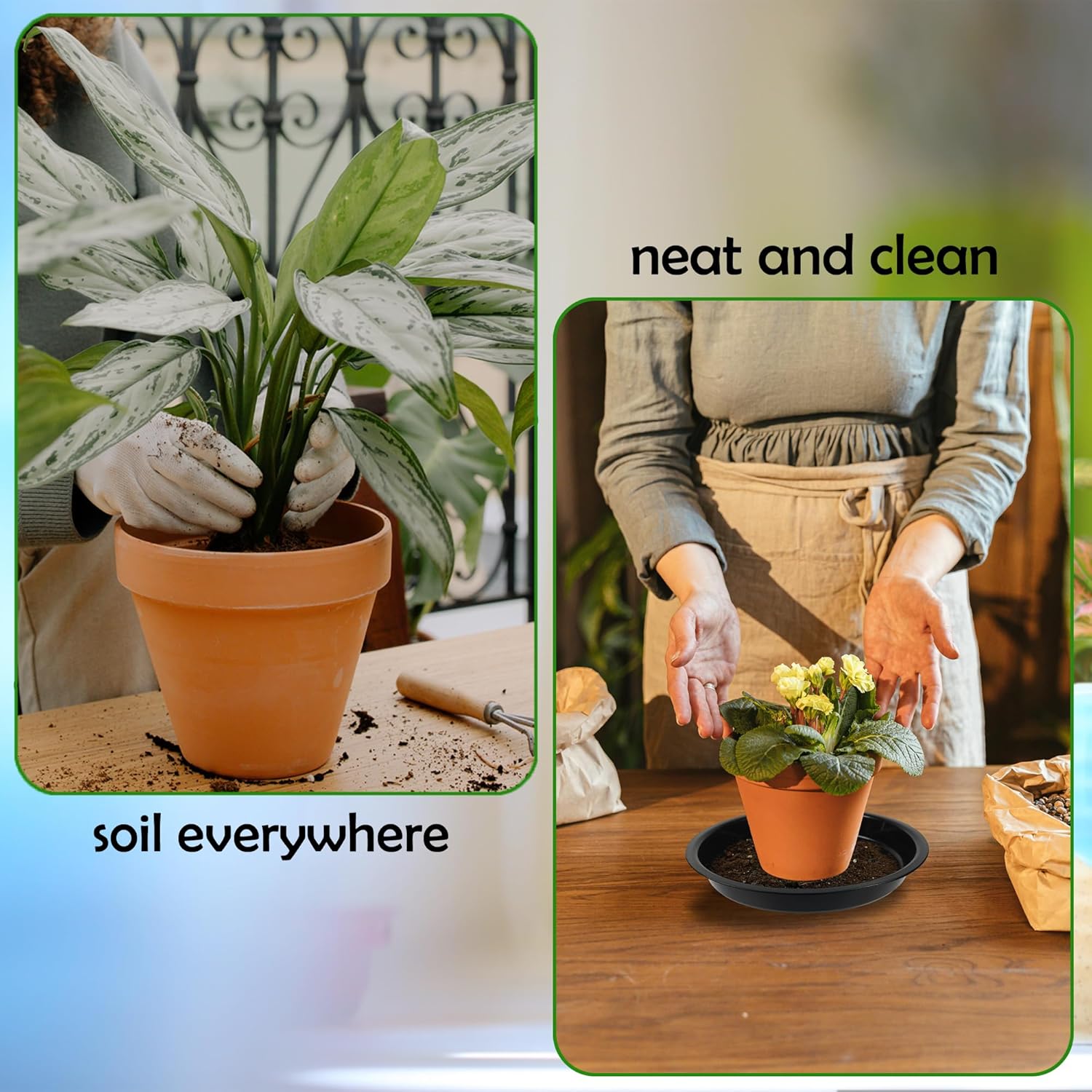 12 Pack 8 Inch Round Plant Saucers for Less 6.8 Inch Pot Indoors Outdoors Plant Trays for Pots Planter Saucer Plastic Plant Drip Tray Planter Water Tray for Potted Plants(Black, 8"(12pcs))